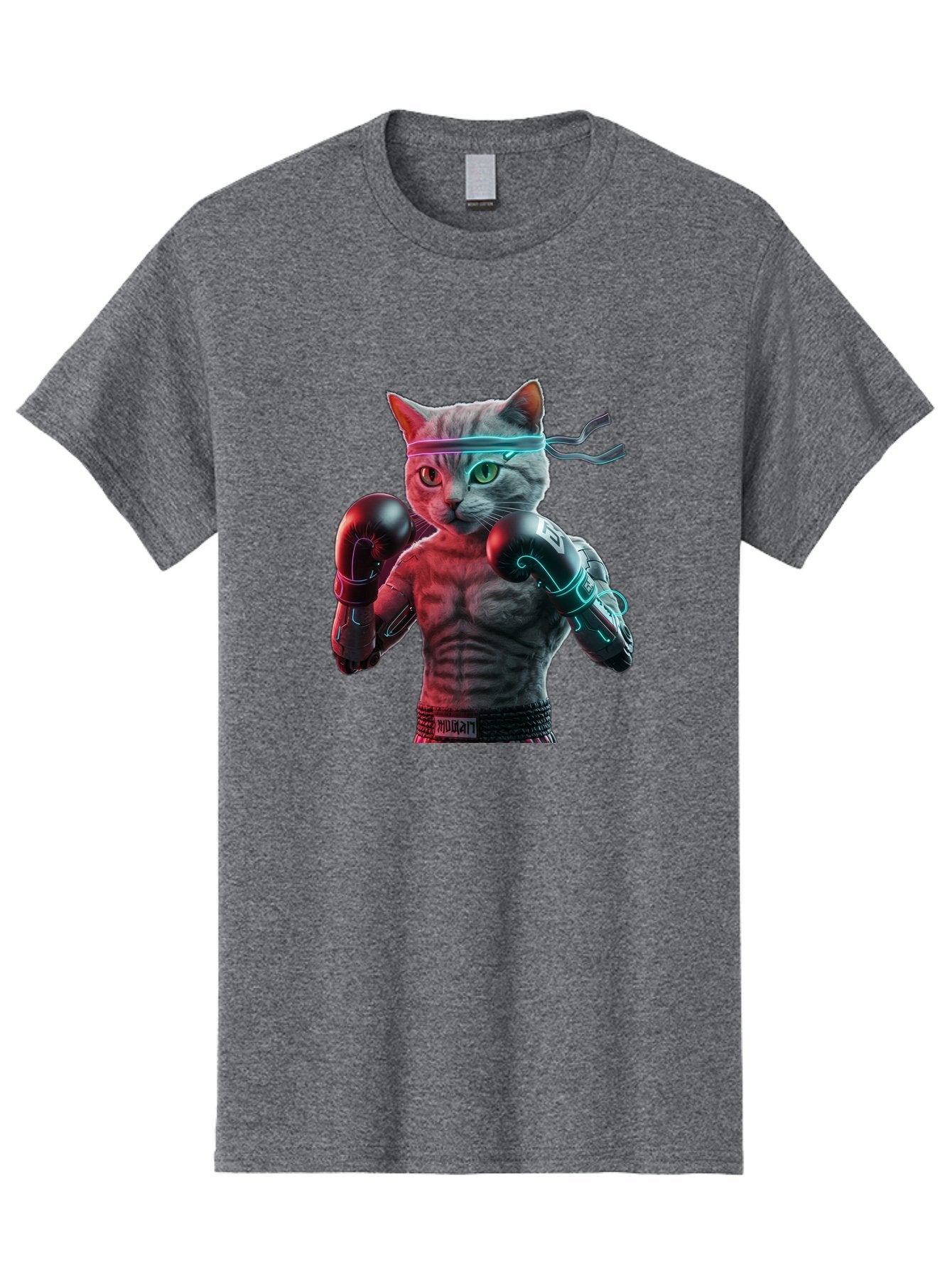 Futuristic-Cat-Boxer Men'S Graphic Tee, 100% Cotton, Comfortable Casual Summer Wear, Machine Washable, Cat Wearing Boxing Gloves, Futuristic Cat, Muscular Body, Cyberpunk Style, Neon Lights, Athletic Pose, Fighting Stance, Boxing Cat Bae455 9