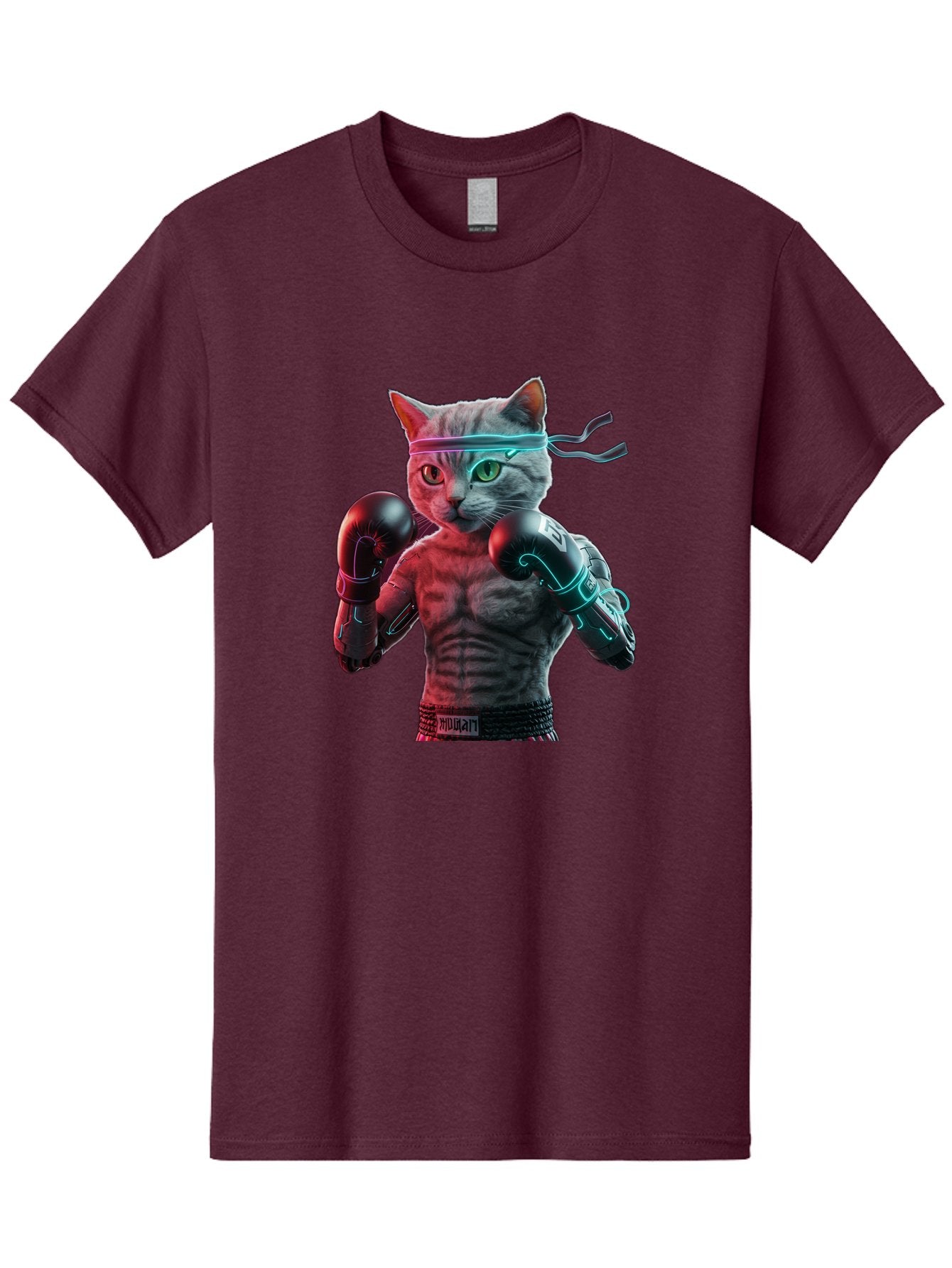 Futuristic-Cat-Boxer Men'S Graphic Tee, 100% Cotton, Comfortable Casual Summer Wear, Machine Washable, Cat Wearing Boxing Gloves, Futuristic Cat, Muscular Body, Cyberpunk Style, Neon Lights, Athletic Pose, Fighting Stance, Boxing Cat Bae455 7