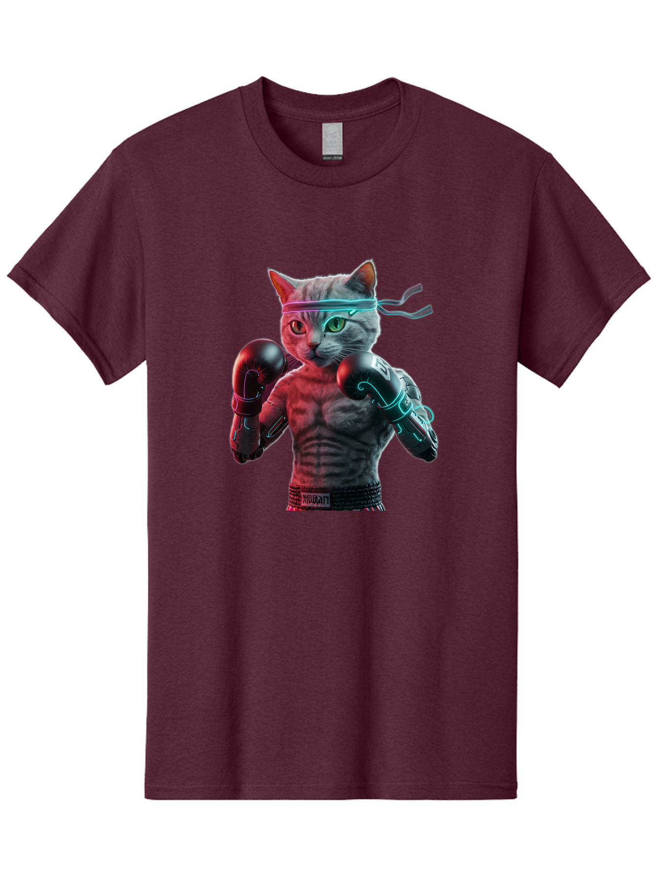 Futuristic-Cat-Boxer Men'S Graphic Tee, 100% Cotton, Comfortable Casual Summer Wear, Machine Washable, Cat Wearing Boxing Gloves, Futuristic Cat, Muscular Body, Cyberpunk Style, Neon Lights, Athletic Pose, Fighting Stance, Boxing Cat Bae455 13