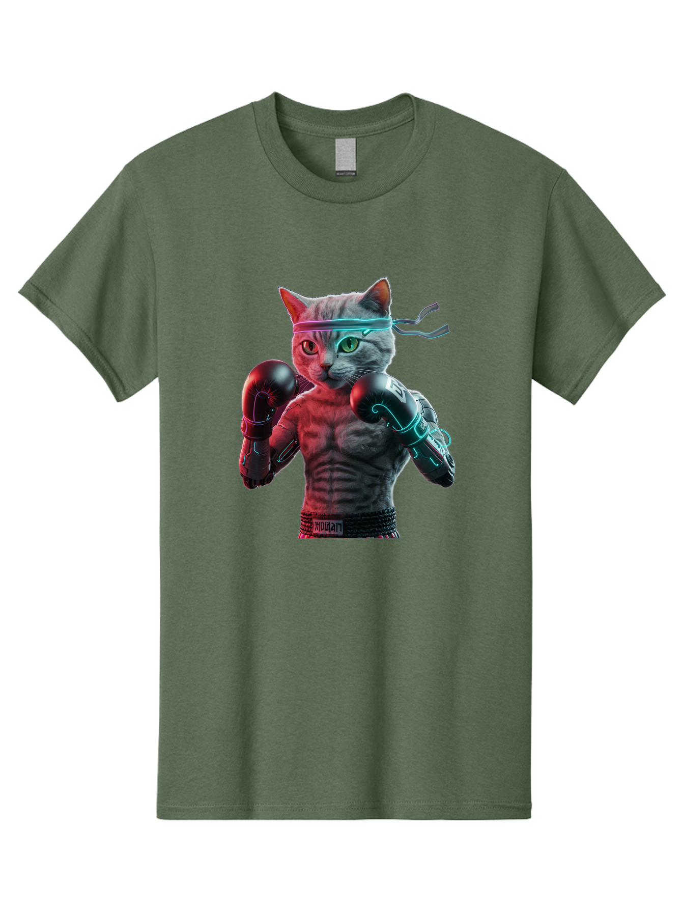 Futuristic-Cat-Boxer Men'S Graphic Tee, 100% Cotton, Comfortable Casual Summer Wear, Machine Washable, Cat Wearing Boxing Gloves, Futuristic Cat, Muscular Body, Cyberpunk Style, Neon Lights, Athletic Pose, Fighting Stance, Boxing Cat Bae455 10