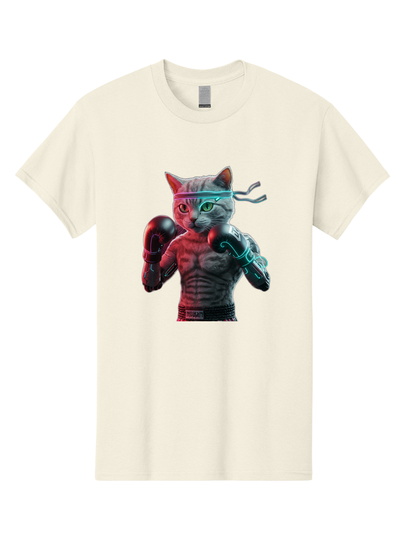 Futuristic-Cat-Boxer Men'S Graphic Tee, 100% Cotton, Comfortable Casual Summer Wear, Machine Washable, Cat Wearing Boxing Gloves, Futuristic Cat, Muscular Body, Cyberpunk Style, Neon Lights, Athletic Pose, Fighting Stance, Boxing Cat Bae455 9