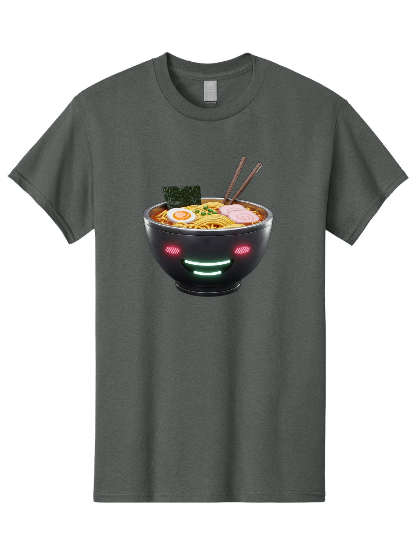 Glowing-Ramen Men'S Graphic Tee, 100% Cotton, Comfortable Casual Summer Wear, Machine Washable, Bowl Of Ramen, Steaming Hot Noodles, Sliced Pork, Boiled Egg, Seaweed, Chopsticks, Glowing Eyes, Futuristic Bowl, Cyberpunk Food, Neon Lights, Bae456 8