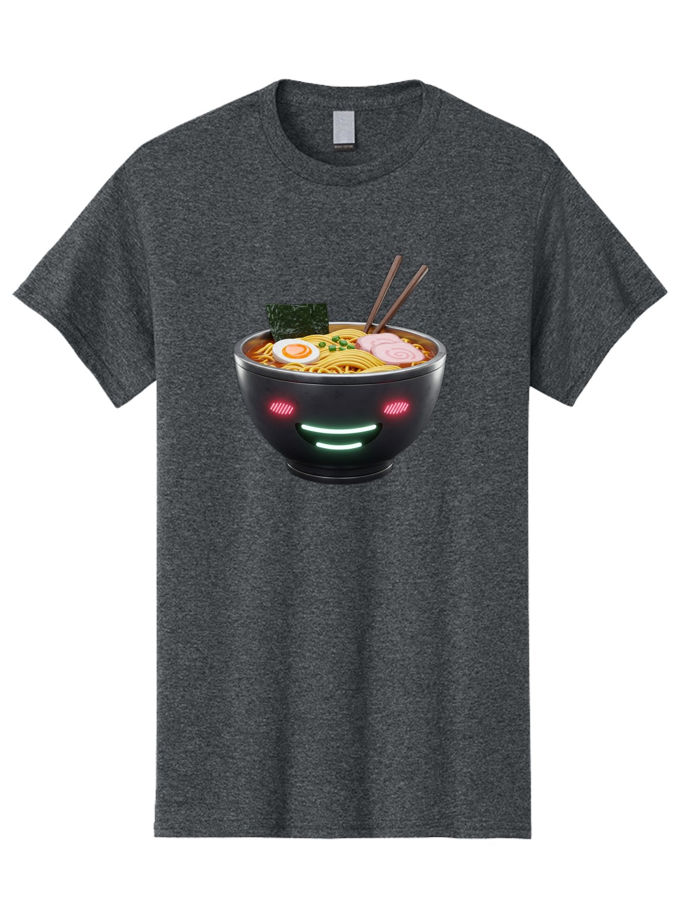Glowing-Ramen Men'S Graphic Tee, 100% Cotton, Comfortable Casual Summer Wear, Machine Washable, Bowl Of Ramen, Steaming Hot Noodles, Sliced Pork, Boiled Egg, Seaweed, Chopsticks, Glowing Eyes, Futuristic Bowl, Cyberpunk Food, Neon Lights, Bae456 6