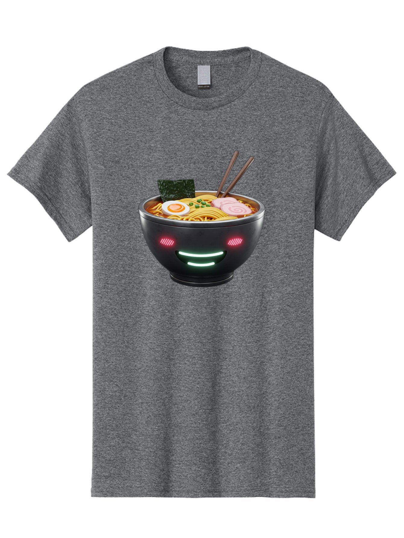 Glowing-Ramen Men'S Graphic Tee, 100% Cotton, Comfortable Casual Summer Wear, Machine Washable, Bowl Of Ramen, Steaming Hot Noodles, Sliced Pork, Boiled Egg, Seaweed, Chopsticks, Glowing Eyes, Futuristic Bowl, Cyberpunk Food, Neon Lights, Bae456