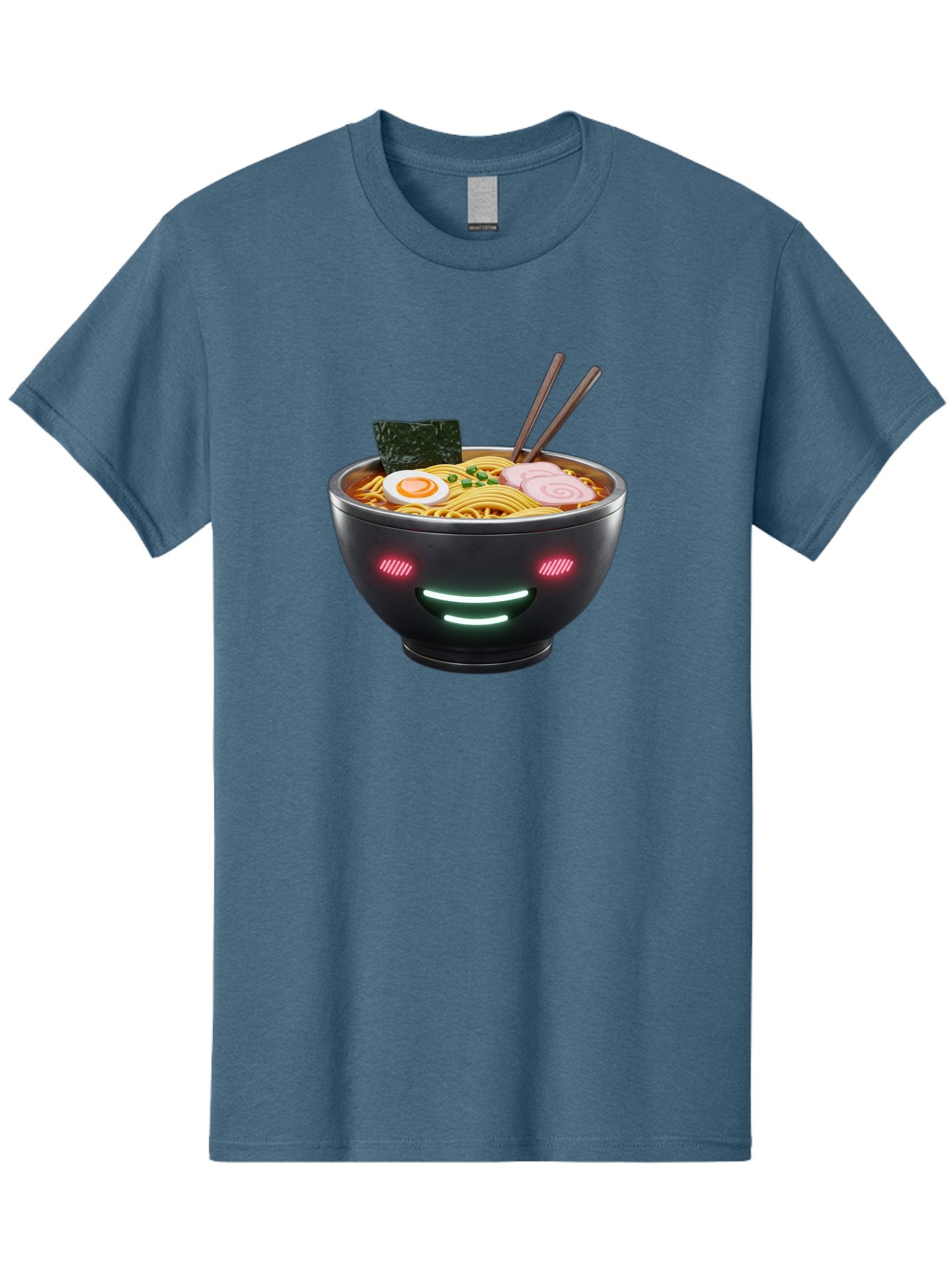 Glowing-Ramen Men'S Graphic Tee, 100% Cotton, Comfortable Casual Summer Wear, Machine Washable, Bowl Of Ramen, Steaming Hot Noodles, Sliced Pork, Boiled Egg, Seaweed, Chopsticks, Glowing Eyes, Futuristic Bowl, Cyberpunk Food, Neon Lights, Bae456 14