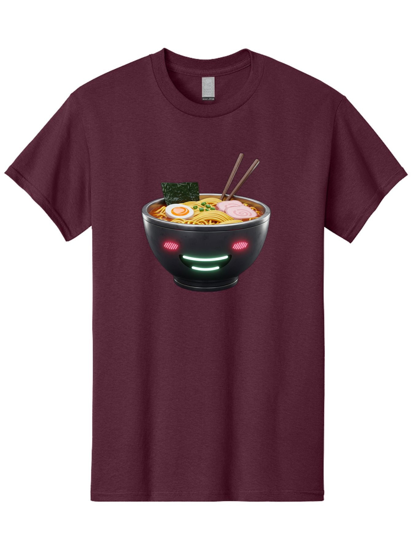 Glowing-Ramen Men'S Graphic Tee, 100% Cotton, Comfortable Casual Summer Wear, Machine Washable, Bowl Of Ramen, Steaming Hot Noodles, Sliced Pork, Boiled Egg, Seaweed, Chopsticks, Glowing Eyes, Futuristic Bowl, Cyberpunk Food, Neon Lights, Bae456 5