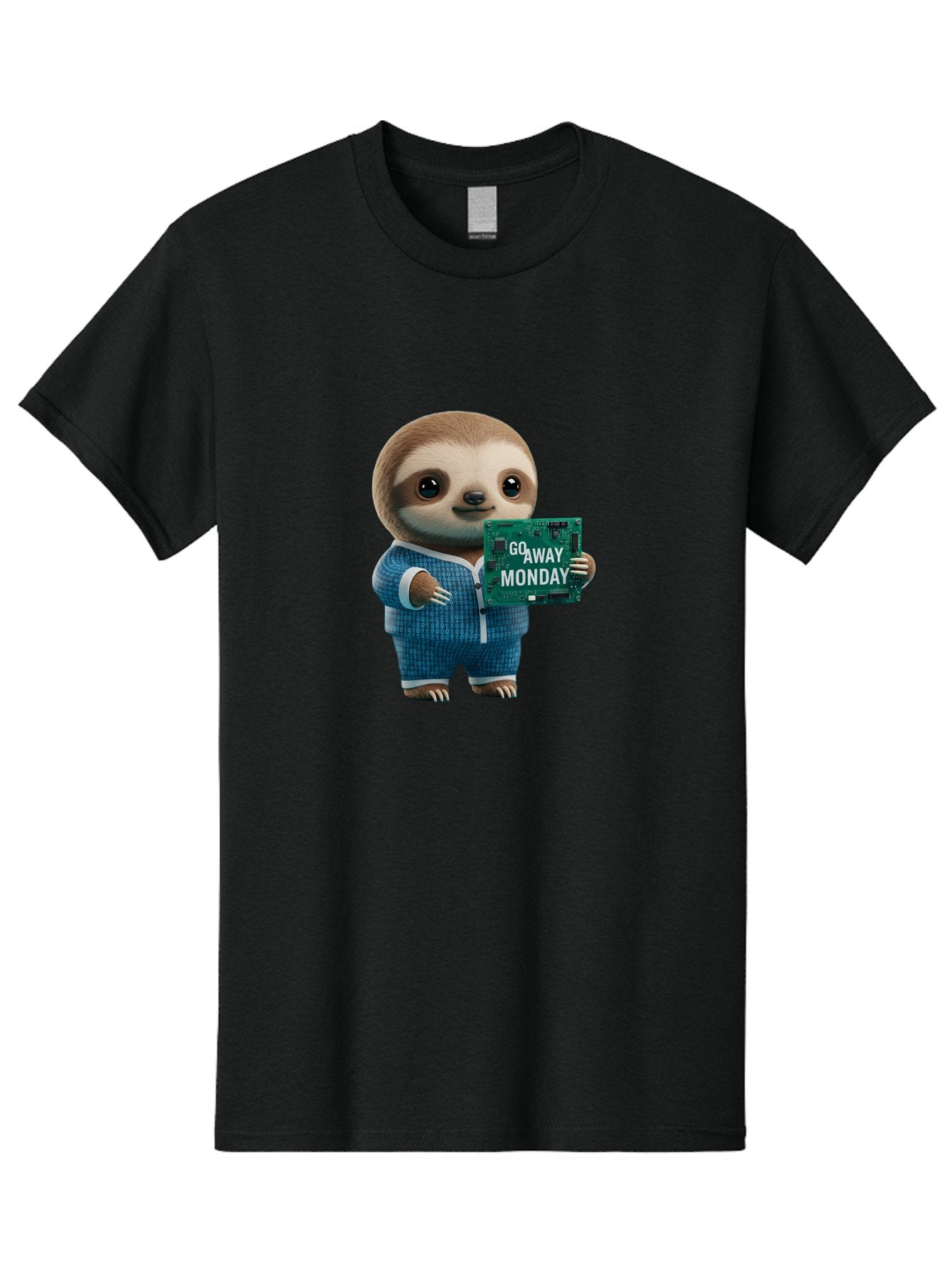 Go-Away-Monday-Sloth-2 Men'S Graphic Tee, 100% Cotton, Comfortable Casual Summer Wear, Machine Washable, Funny Sloth In Pajamas, Lazy Sloth Mascot, Cartoon Character Holding Sign, Go Away Monday, Humorous Illustration, Monday Motivation, Bae458 14