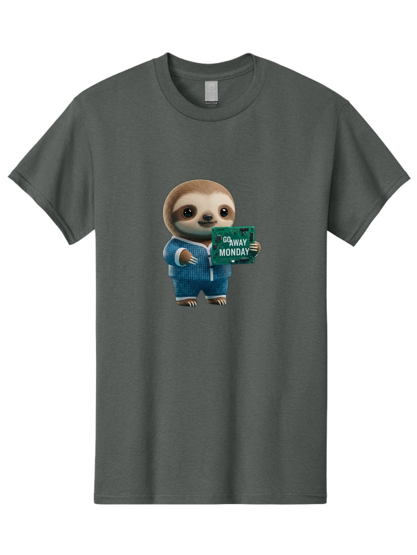 Go-Away-Monday-Sloth-2 Men'S Graphic Tee, 100% Cotton, Comfortable Casual Summer Wear, Machine Washable, Funny Sloth In Pajamas, Lazy Sloth Mascot, Cartoon Character Holding Sign, Go Away Monday, Humorous Illustration, Monday Motivation, Bae458 12