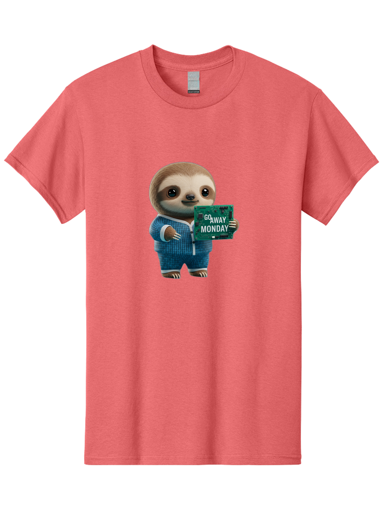 Go-Away-Monday-Sloth-2 Men'S Graphic Tee, 100% Cotton, Comfortable Casual Summer Wear, Machine Washable, Funny Sloth In Pajamas, Lazy Sloth Mascot, Cartoon Character Holding Sign, Go Away Monday, Humorous Illustration, Monday Motivation, Bae458