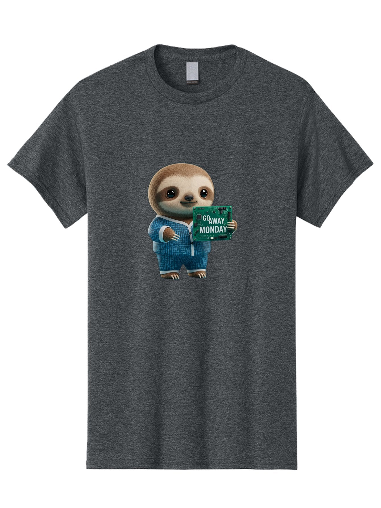 Go-Away-Monday-Sloth-2 Men'S Graphic Tee, 100% Cotton, Comfortable Casual Summer Wear, Machine Washable, Funny Sloth In Pajamas, Lazy Sloth Mascot, Cartoon Character Holding Sign, Go Away Monday, Humorous Illustration, Monday Motivation, Bae458 5