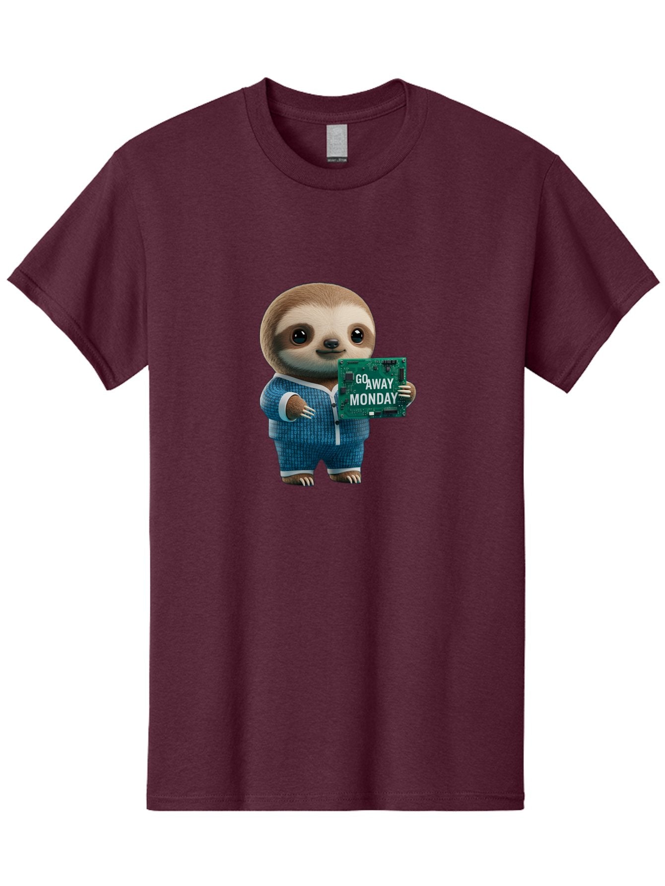 Go-Away-Monday-Sloth-2 Men'S Graphic Tee, 100% Cotton, Comfortable Casual Summer Wear, Machine Washable, Funny Sloth In Pajamas, Lazy Sloth Mascot, Cartoon Character Holding Sign, Go Away Monday, Humorous Illustration, Monday Motivation, Bae458 10