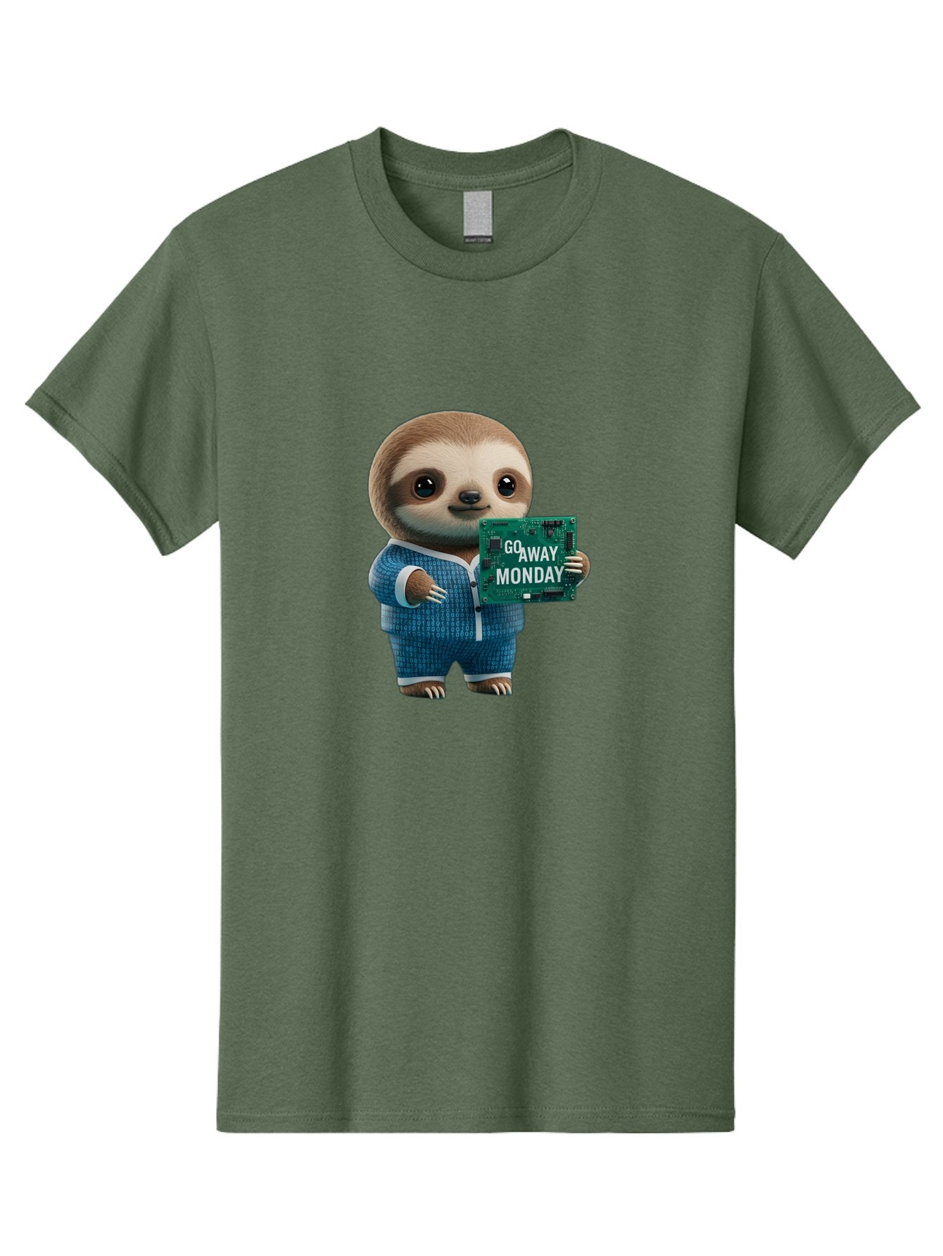 Go-Away-Monday-Sloth-2 Men'S Graphic Tee, 100% Cotton, Comfortable Casual Summer Wear, Machine Washable, Funny Sloth In Pajamas, Lazy Sloth Mascot, Cartoon Character Holding Sign, Go Away Monday, Humorous Illustration, Monday Motivation, Bae458 8