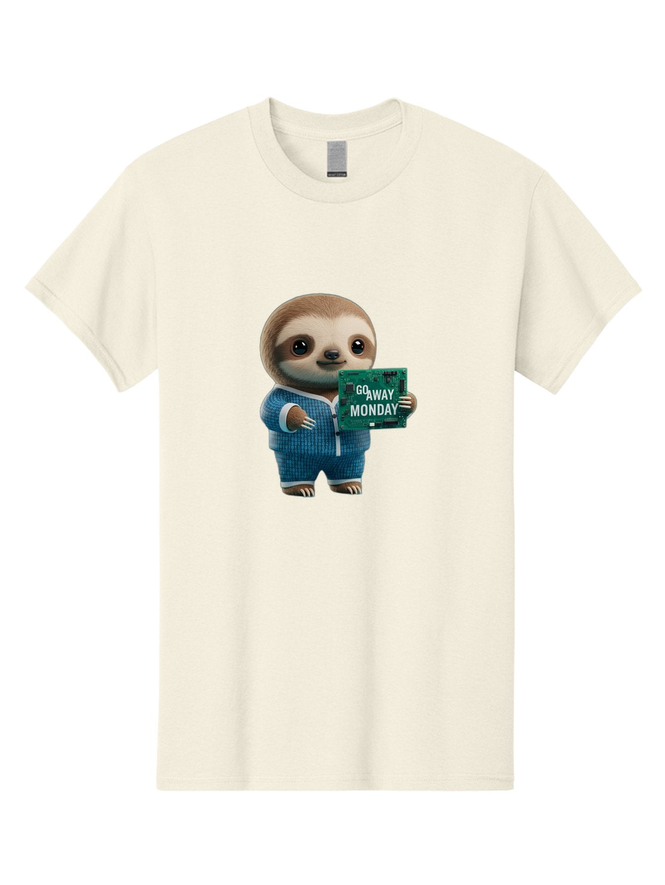 Go-Away-Monday-Sloth-2 Men'S Graphic Tee, 100% Cotton, Comfortable Casual Summer Wear, Machine Washable, Funny Sloth In Pajamas, Lazy Sloth Mascot, Cartoon Character Holding Sign, Go Away Monday, Humorous Illustration, Monday Motivation, Bae458 7