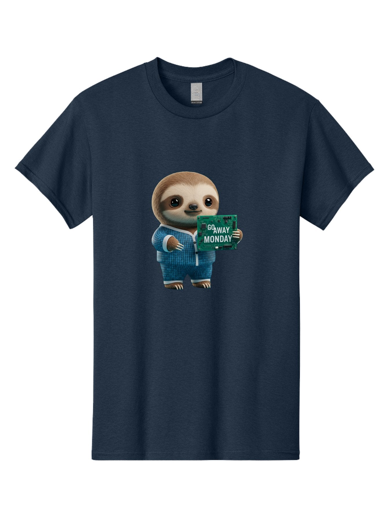 Go-Away-Monday-Sloth-2 Men'S Graphic Tee, 100% Cotton, Comfortable Casual Summer Wear, Machine Washable, Funny Sloth In Pajamas, Lazy Sloth Mascot, Cartoon Character Holding Sign, Go Away Monday, Humorous Illustration, Monday Motivation, Bae458 4