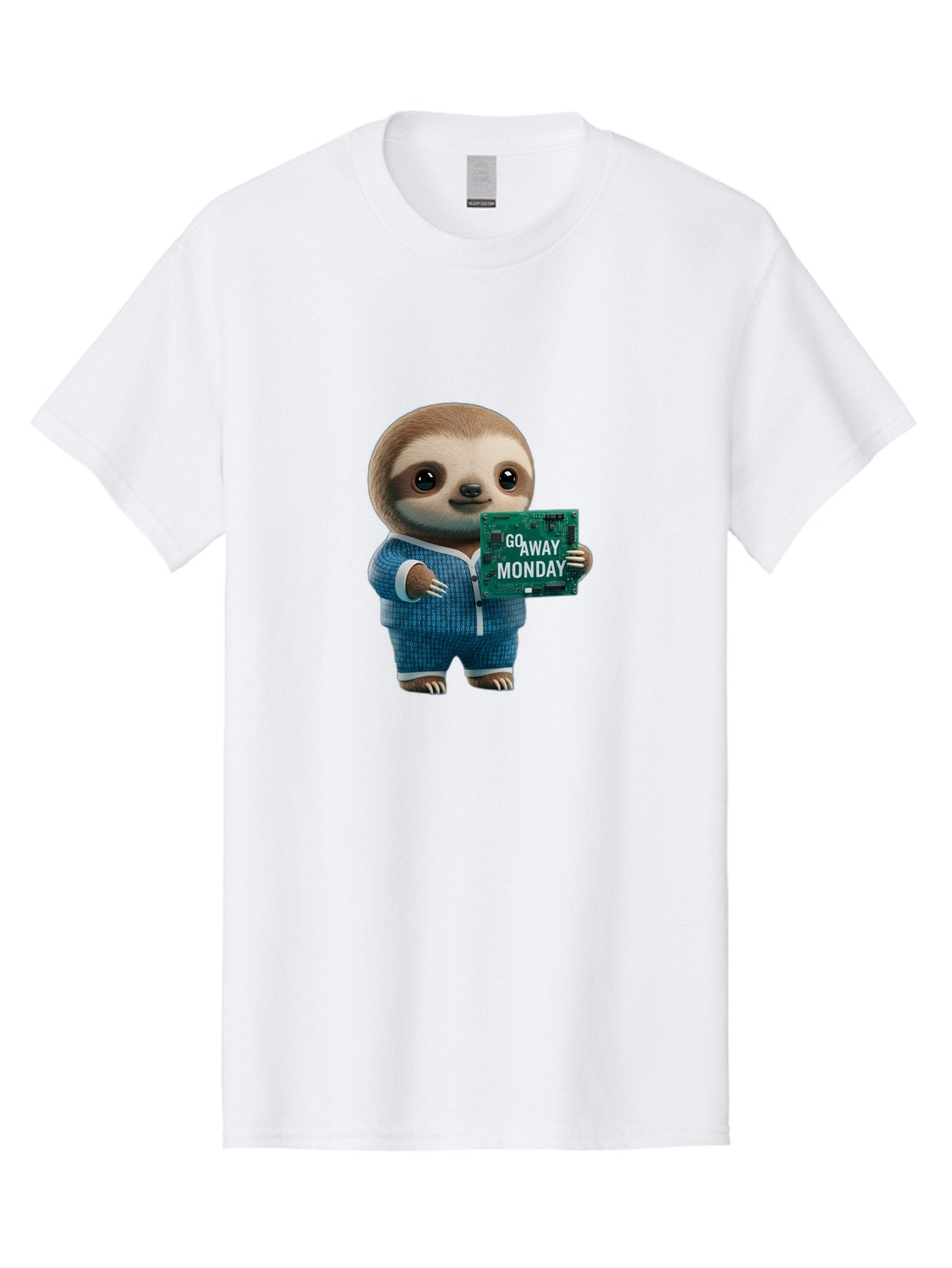 Go-Away-Monday-Sloth-2 Men'S Graphic Tee, 100% Cotton, Comfortable Casual Summer Wear, Machine Washable, Funny Sloth In Pajamas, Lazy Sloth Mascot, Cartoon Character Holding Sign, Go Away Monday, Humorous Illustration, Monday Motivation, Bae458 11