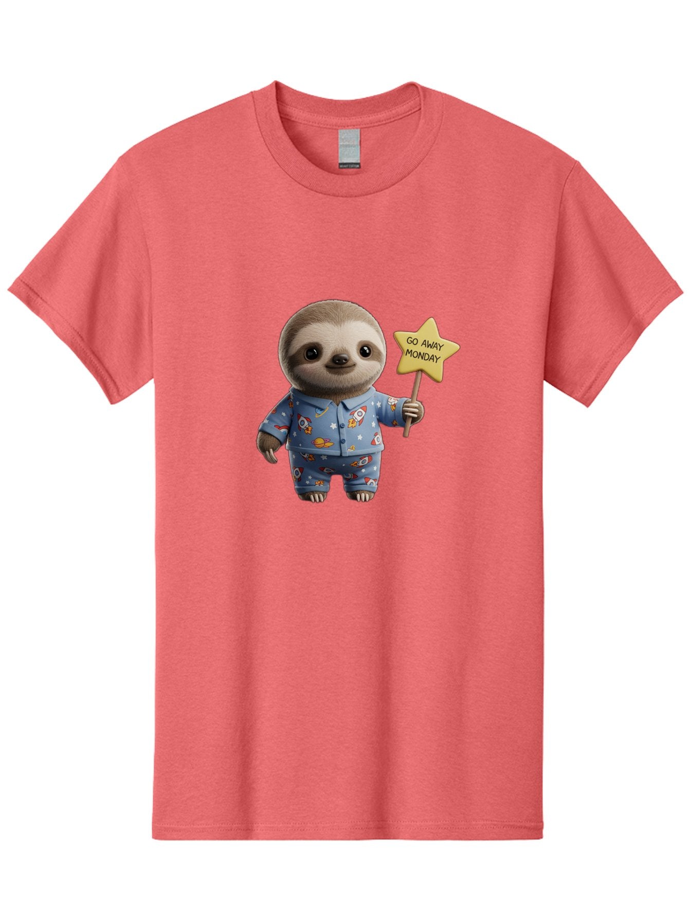 Go-Away-Monday-Sloth-3 Men'S Graphic Tee, 100% Cotton, Comfortable Casual Summer Wear, Machine Washable, Cute Sloth, Funny Sloth, Sloth In Pajamas, Space Themed, Cartoon Character, Go Away Monday Sign, Humorous Illustration, Quirky Design, Bae459 7