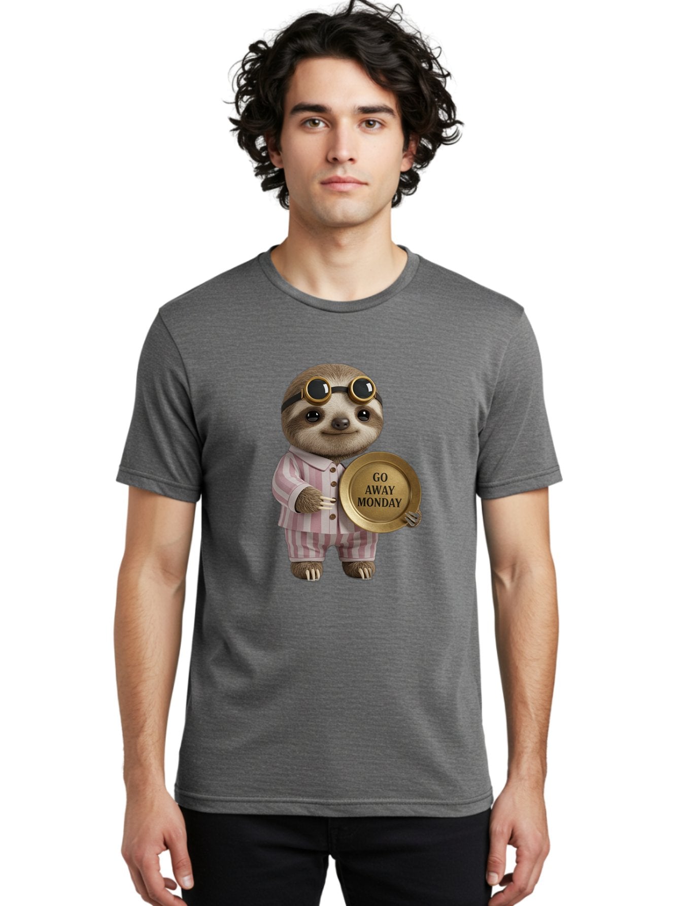 Go-Away-Monday-Sloth Men'S Graphic Tee, 100% Cotton, Comfortable Casual Summer Wear, Machine Washable, Sloth In Pajamas, Funny Meme, Humorous Animal, Relaxing Vibe, Lazy Monday, Humor, Quirky Character, Comical Animal, Funny Illustration Bae460 27