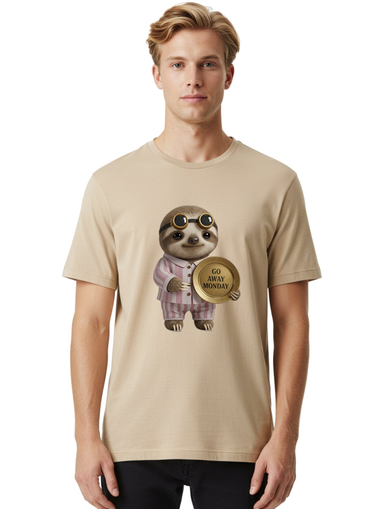 Go-Away-Monday-Sloth Men'S Graphic Tee, 100% Cotton, Comfortable Casual Summer Wear, Machine Washable, Sloth In Pajamas, Funny Meme, Humorous Animal, Relaxing Vibe, Lazy Monday, Humor, Quirky Character, Comical Animal, Funny Illustration Bae460 29