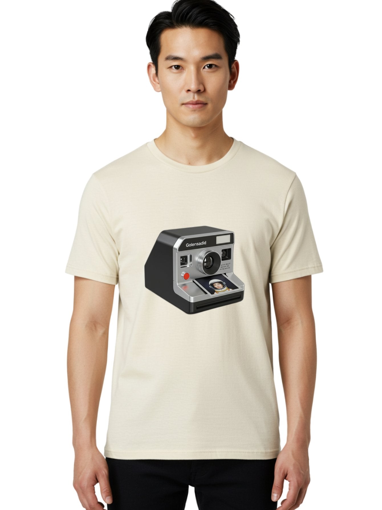 Golensadid-Camera Men'S Graphic Tee, 100% Cotton, Comfortable Casual Summer Wear, Machine Washable, Golensadid Instant Camera, Retro Photography, Polaroid Style, Instant Print, Silver Camera Body, Developing Photo, Nostalgic Technology, Bae462 22