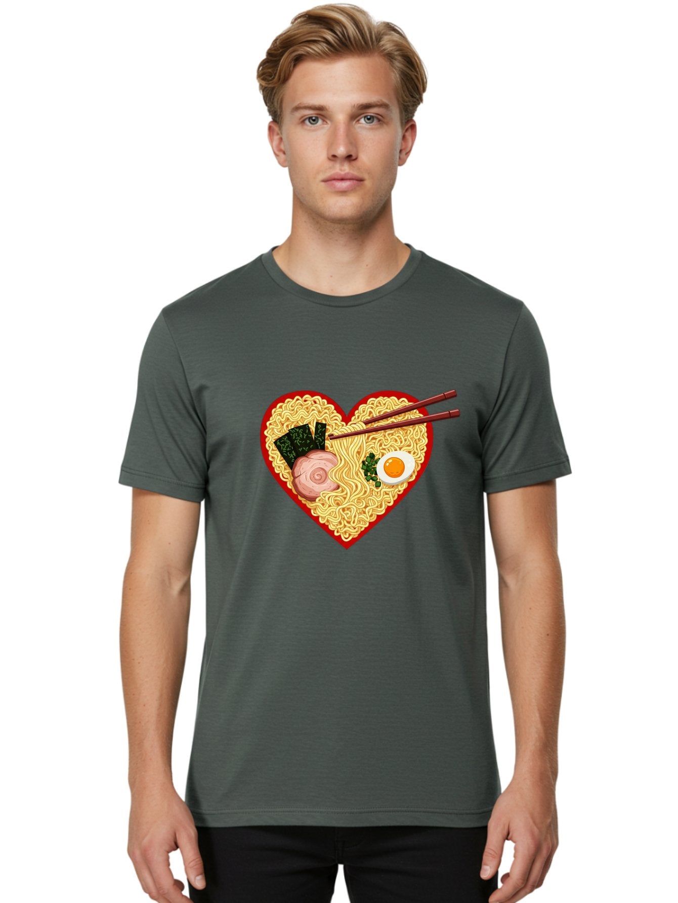 Heart-Shaped-Ramen-Noodles Men'S Graphic Tee, 100% Cotton, Comfortable Casual Summer Wear, Machine Washable, Ramen Noodles, Heart-Shaped Bowl, Chopsticks, Soft-Boiled Egg, Sliced Pork, Seaweed, Green Onions, Asian Cuisine, Japanese Food, Bae466 18