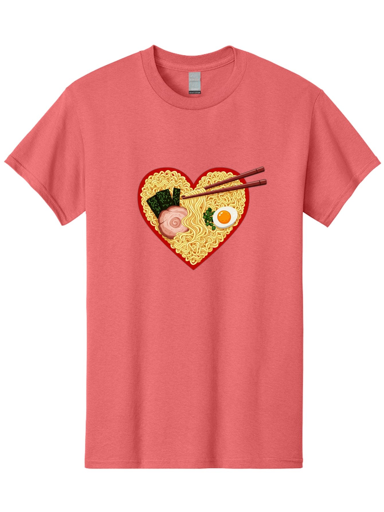 Heart-Shaped-Ramen-Noodles Men'S Graphic Tee, 100% Cotton, Comfortable Casual Summer Wear, Machine Washable, Ramen Noodles, Heart-Shaped Bowl, Chopsticks, Soft-Boiled Egg, Sliced Pork, Seaweed, Green Onions, Asian Cuisine, Japanese Food, Bae466 6