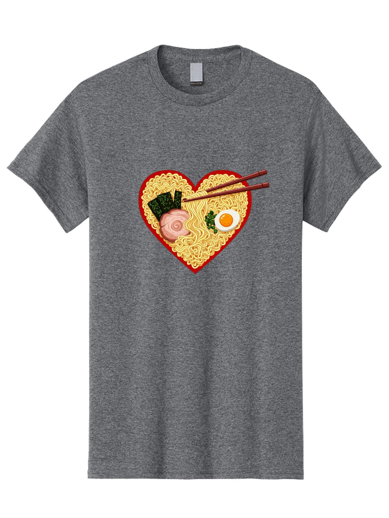 Heart-Shaped-Ramen-Noodles Men'S Graphic Tee, 100% Cotton, Comfortable Casual Summer Wear, Machine Washable, Ramen Noodles, Heart-Shaped Bowl, Chopsticks, Soft-Boiled Egg, Sliced Pork, Seaweed, Green Onions, Asian Cuisine, Japanese Food, Bae466 7
