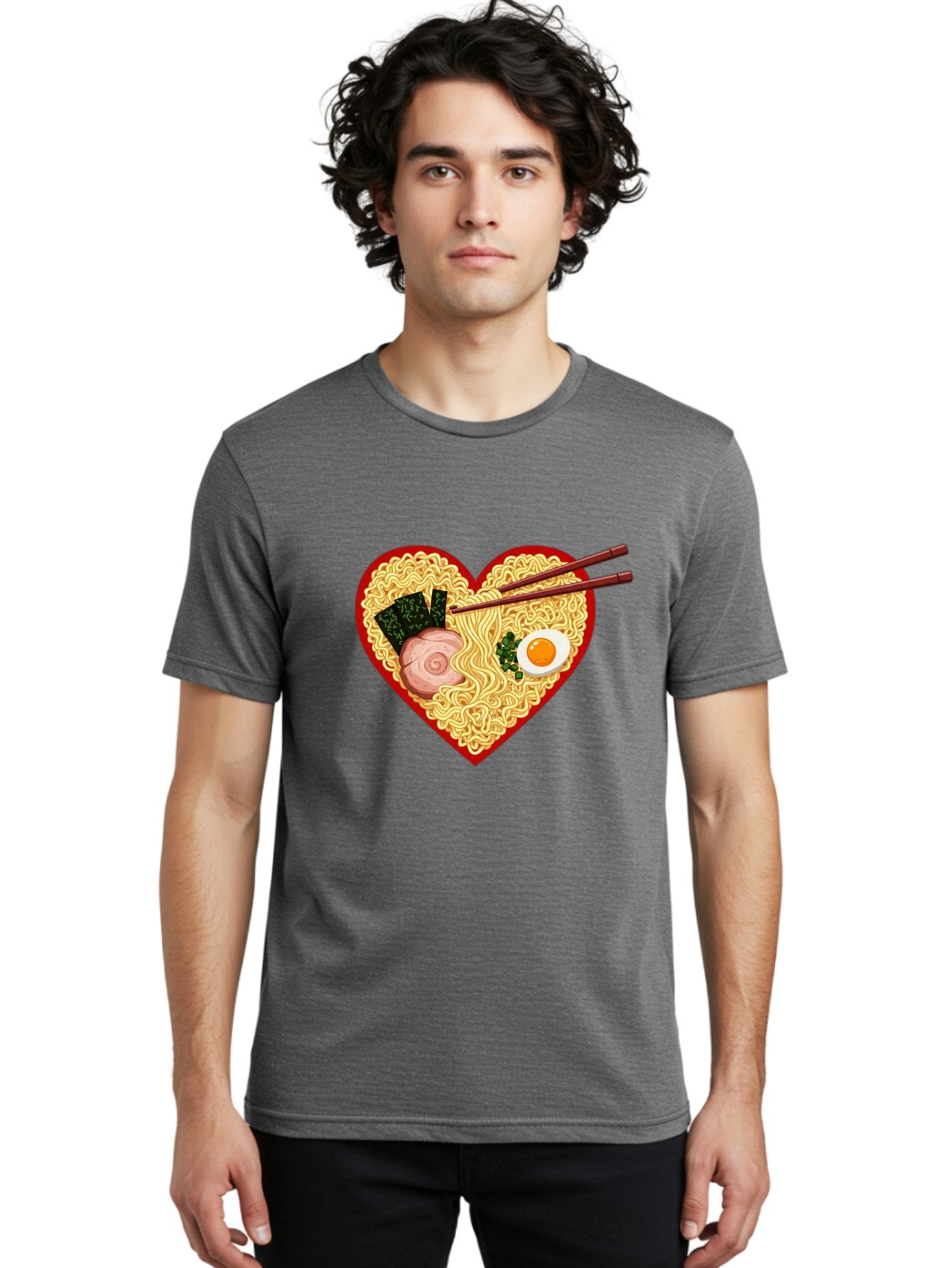 Heart-Shaped-Ramen-Noodles Men'S Graphic Tee, 100% Cotton, Comfortable Casual Summer Wear, Machine Washable, Ramen Noodles, Heart-Shaped Bowl, Chopsticks, Soft-Boiled Egg, Sliced Pork, Seaweed, Green Onions, Asian Cuisine, Japanese Food, Bae466 16