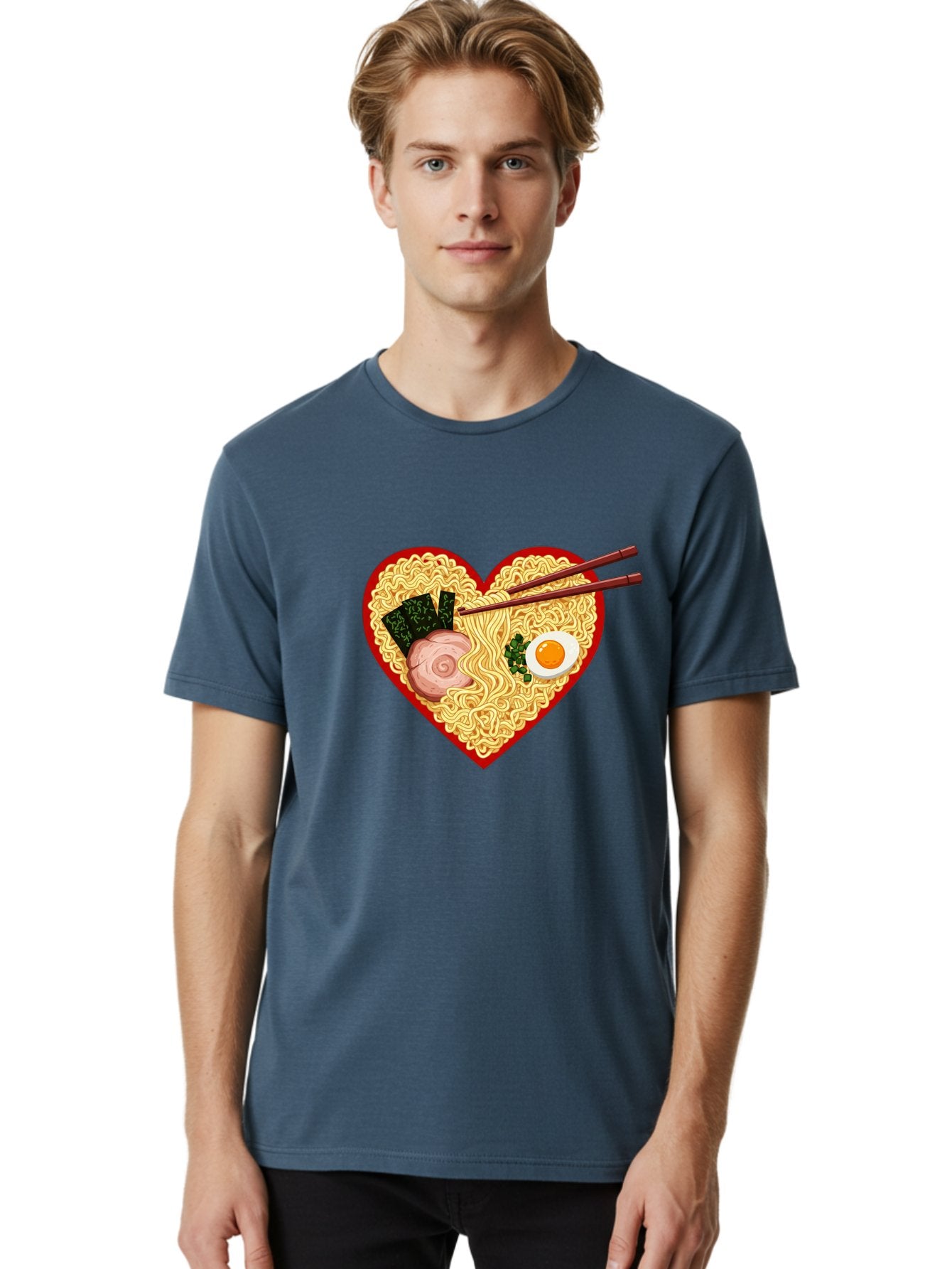Heart-Shaped-Ramen-Noodles Men'S Graphic Tee, 100% Cotton, Comfortable Casual Summer Wear, Machine Washable, Ramen Noodles, Heart-Shaped Bowl, Chopsticks, Soft-Boiled Egg, Sliced Pork, Seaweed, Green Onions, Asian Cuisine, Japanese Food, Bae466 17