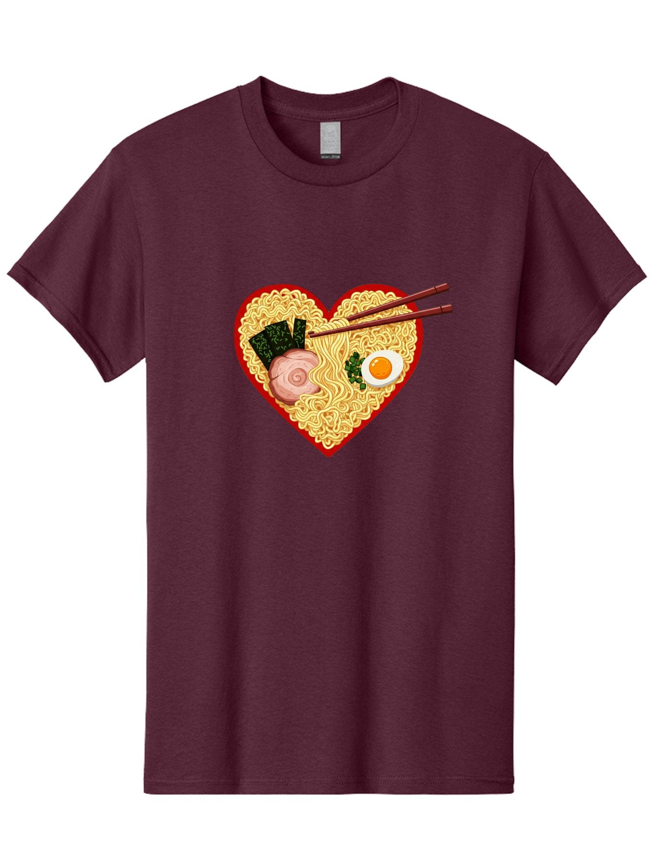 Heart-Shaped-Ramen-Noodles Men'S Graphic Tee, 100% Cotton, Comfortable Casual Summer Wear, Machine Washable, Ramen Noodles, Heart-Shaped Bowl, Chopsticks, Soft-Boiled Egg, Sliced Pork, Seaweed, Green Onions, Asian Cuisine, Japanese Food, Bae466