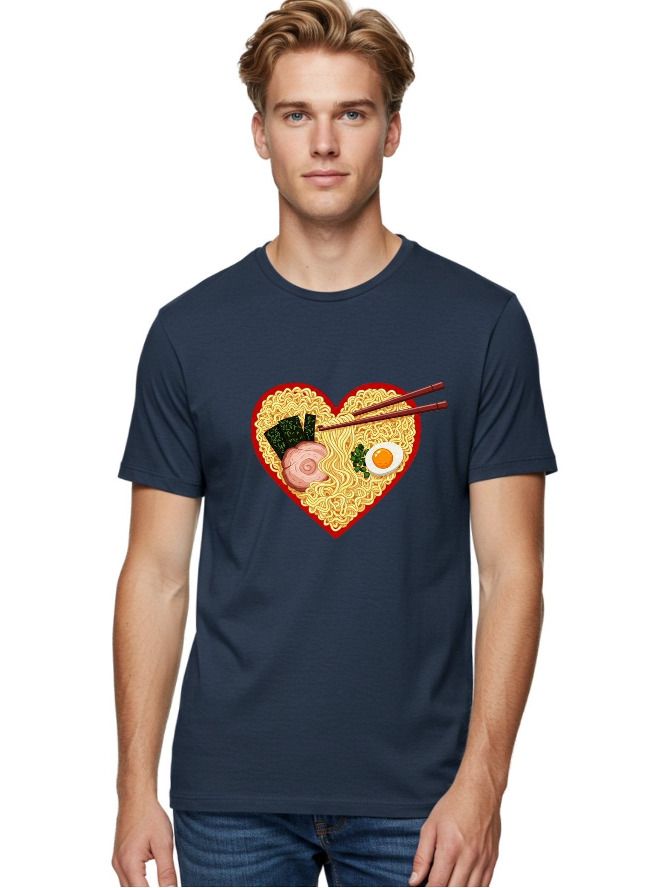 Heart-Shaped-Ramen-Noodles Men'S Graphic Tee, 100% Cotton, Comfortable Casual Summer Wear, Machine Washable, Ramen Noodles, Heart-Shaped Bowl, Chopsticks, Soft-Boiled Egg, Sliced Pork, Seaweed, Green Onions, Asian Cuisine, Japanese Food, Bae466 28