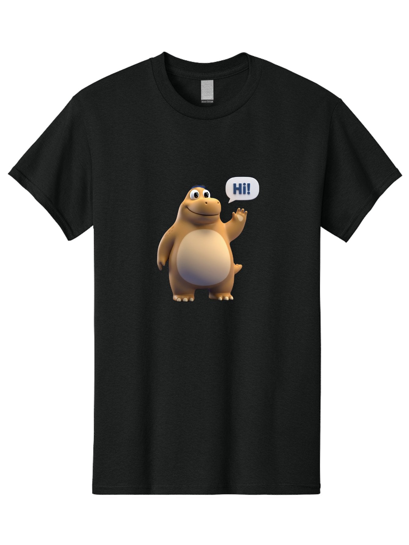 Hi Men'S Graphic Tee, 100% Cotton, Comfortable Casual Summer Wear, Machine Washable, Cartoon Dinosaur, Friendly Character, Waving Hand, Greeting Gesture, Speech Bubble, Hi, Dinosaur Illustration, Animated Creature, Digital Art, 3D Rendering, Bae467 11