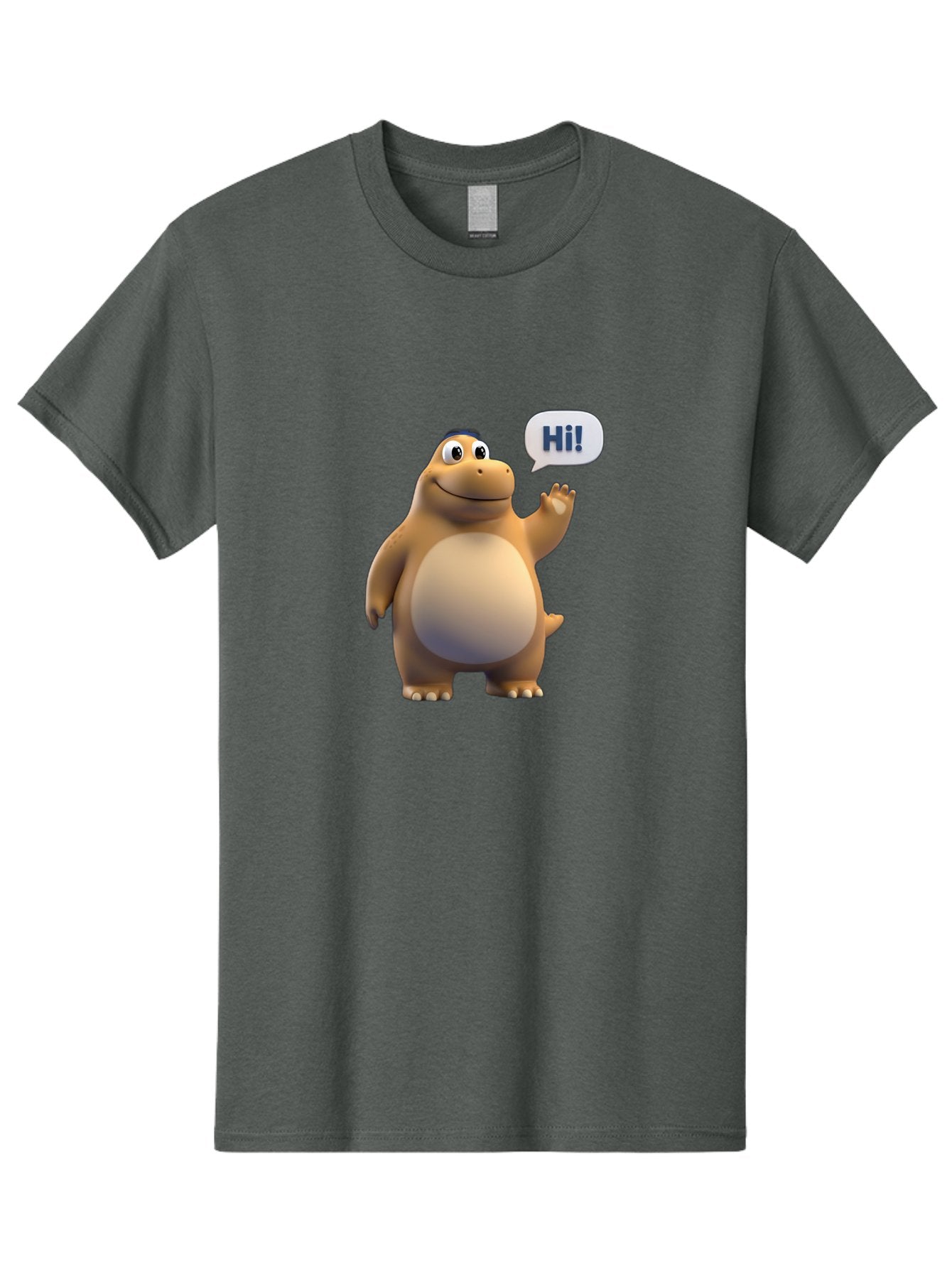 Hi Men'S Graphic Tee, 100% Cotton, Comfortable Casual Summer Wear, Machine Washable, Cartoon Dinosaur, Friendly Character, Waving Hand, Greeting Gesture, Speech Bubble, Hi, Dinosaur Illustration, Animated Creature, Digital Art, 3D Rendering, Bae467 13