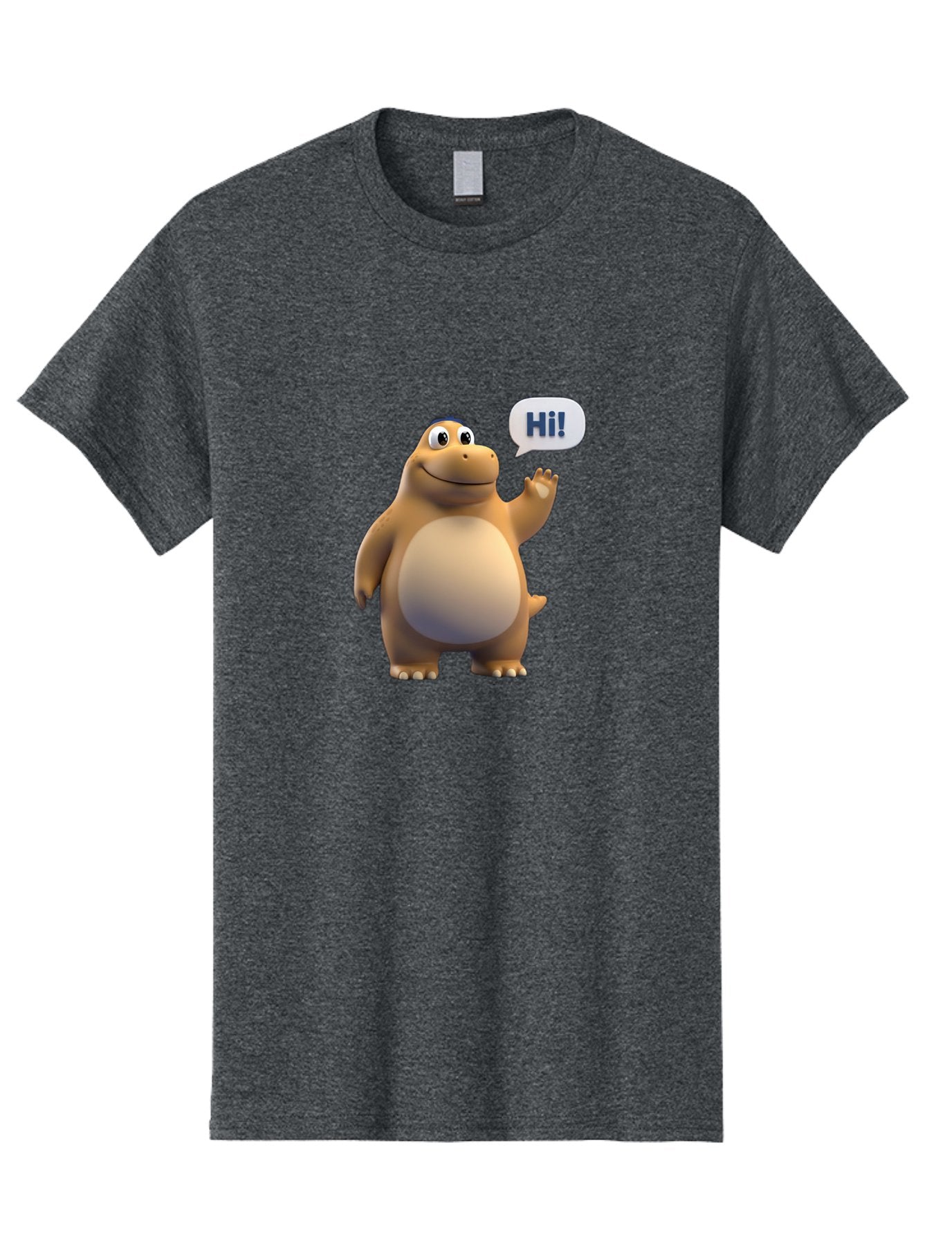 Hi Men'S Graphic Tee, 100% Cotton, Comfortable Casual Summer Wear, Machine Washable, Cartoon Dinosaur, Friendly Character, Waving Hand, Greeting Gesture, Speech Bubble, Hi, Dinosaur Illustration, Animated Creature, Digital Art, 3D Rendering, Bae467 15