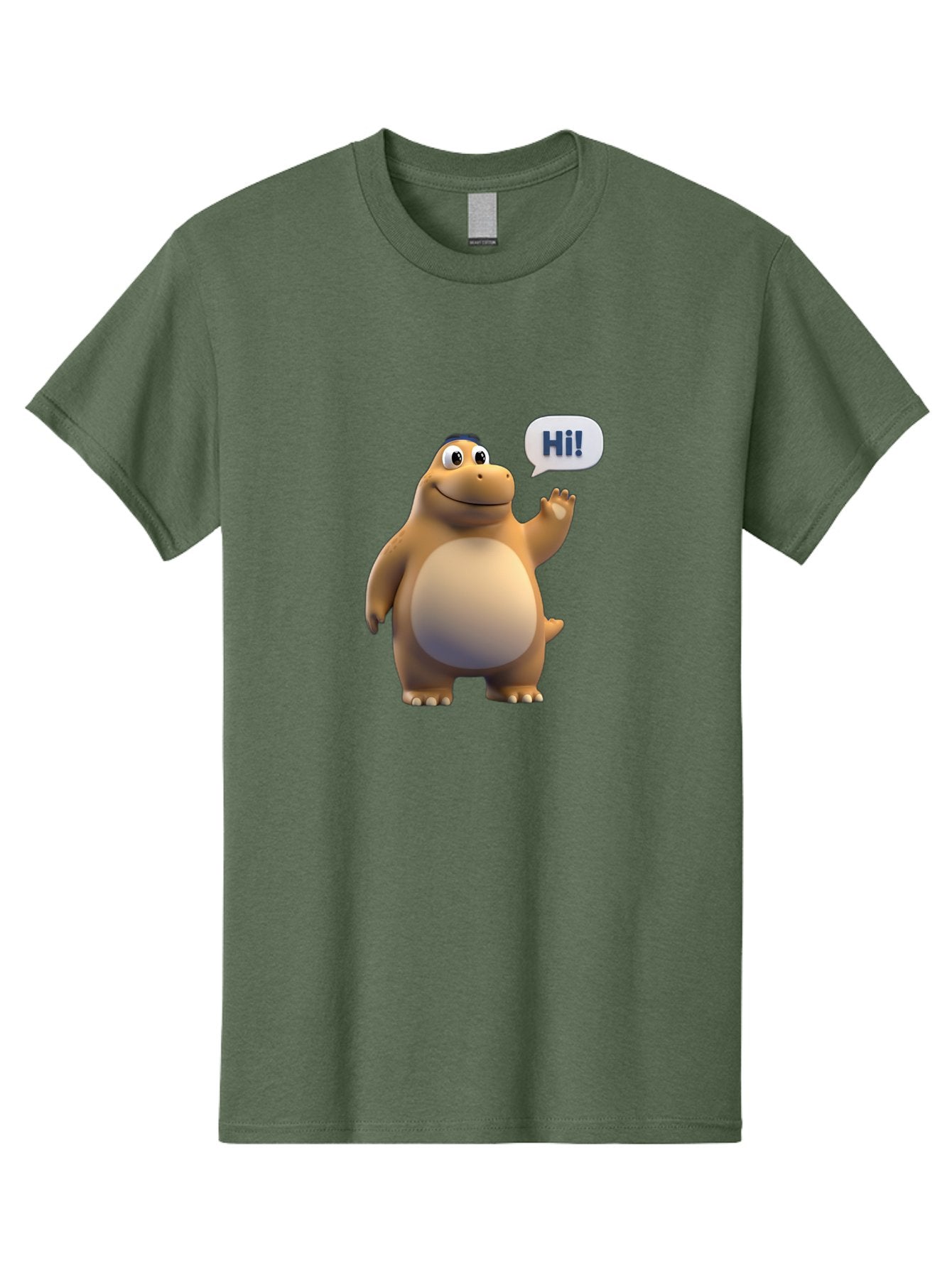 Hi Men'S Graphic Tee, 100% Cotton, Comfortable Casual Summer Wear, Machine Washable, Cartoon Dinosaur, Friendly Character, Waving Hand, Greeting Gesture, Speech Bubble, Hi, Dinosaur Illustration, Animated Creature, Digital Art, 3D Rendering, Bae467 5