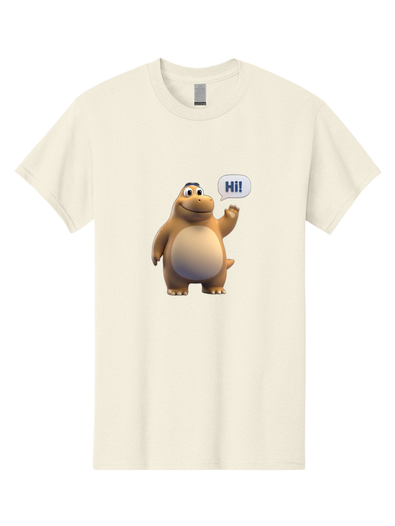 Hi Men'S Graphic Tee, 100% Cotton, Comfortable Casual Summer Wear, Machine Washable, Cartoon Dinosaur, Friendly Character, Waving Hand, Greeting Gesture, Speech Bubble, Hi, Dinosaur Illustration, Animated Creature, Digital Art, 3D Rendering, Bae467 4