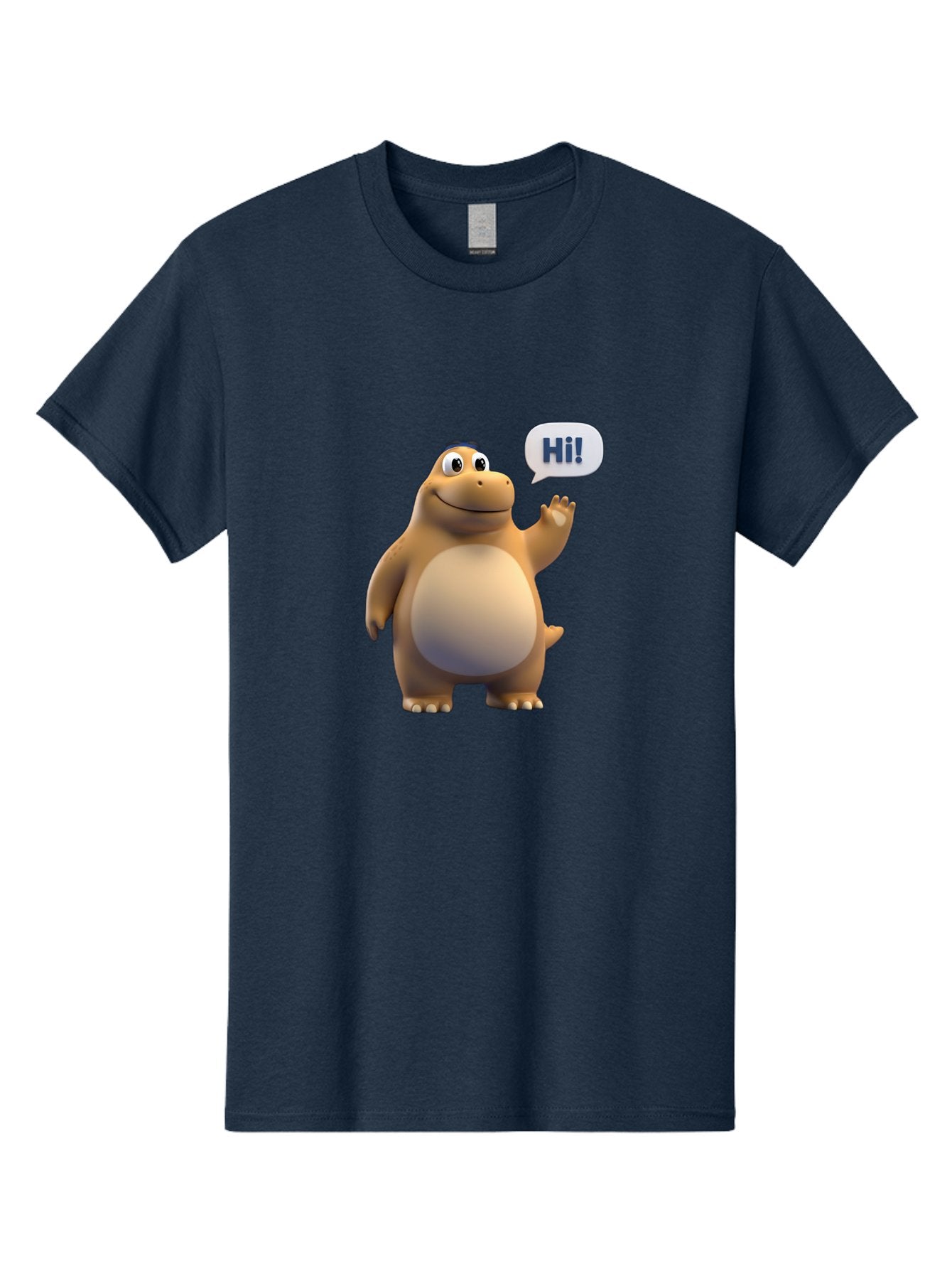 Hi Men'S Graphic Tee, 100% Cotton, Comfortable Casual Summer Wear, Machine Washable, Cartoon Dinosaur, Friendly Character, Waving Hand, Greeting Gesture, Speech Bubble, Hi, Dinosaur Illustration, Animated Creature, Digital Art, 3D Rendering, Bae467 7