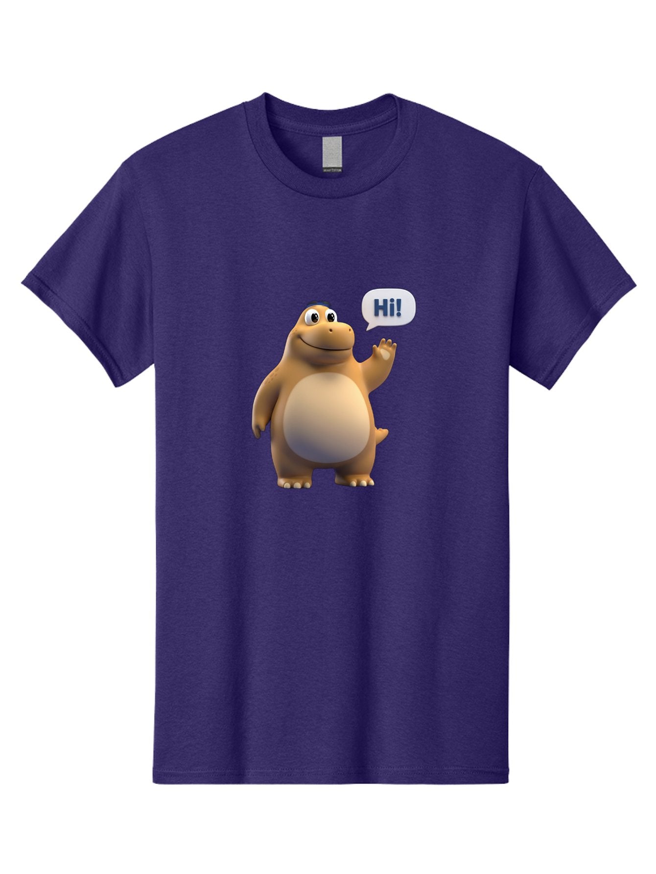 Hi Men'S Graphic Tee, 100% Cotton, Comfortable Casual Summer Wear, Machine Washable, Cartoon Dinosaur, Friendly Character, Waving Hand, Greeting Gesture, Speech Bubble, Hi, Dinosaur Illustration, Animated Creature, Digital Art, 3D Rendering, Bae467 14