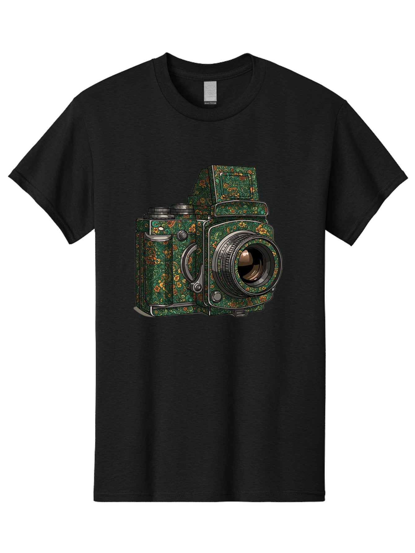 Holoformer-Camera Men'S Graphic Tee, 100% Cotton, Comfortable Casual Summer Wear, Machine Washable, Medium Format Camera, Vintage Photography Equipment, Retro Camera Design, Floral Patterns, Luxurious Look, Intricate Details, Bae468 13
