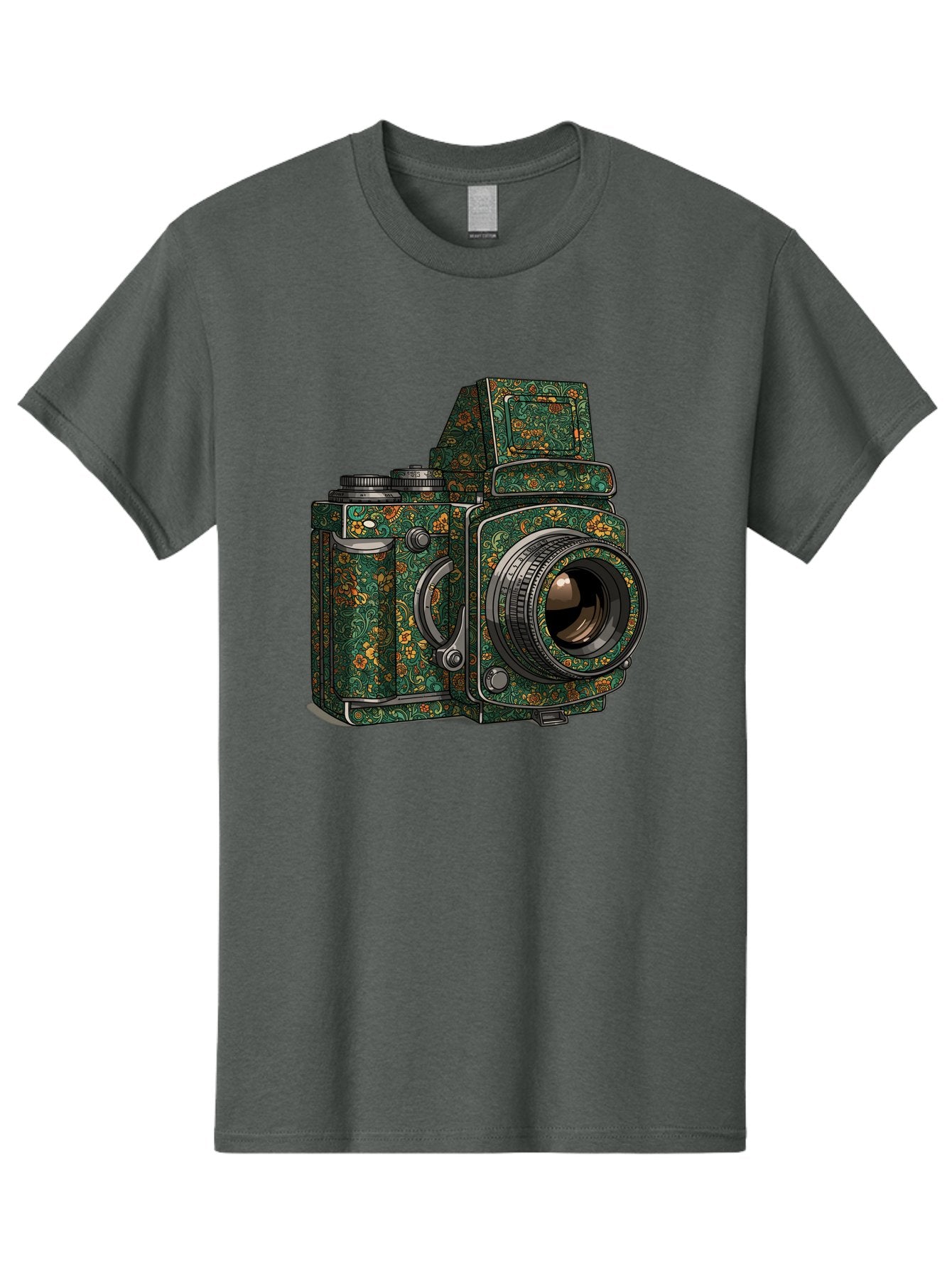 Holoformer-Camera Men'S Graphic Tee, 100% Cotton, Comfortable Casual Summer Wear, Machine Washable, Medium Format Camera, Vintage Photography Equipment, Retro Camera Design, Floral Patterns, Luxurious Look, Intricate Details, Bae468