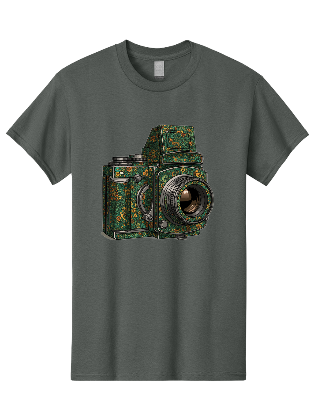Holoformer-Camera Men'S Graphic Tee, 100% Cotton, Comfortable Casual Summer Wear, Machine Washable, Medium Format Camera, Vintage Photography Equipment, Retro Camera Design, Floral Patterns, Luxurious Look, Intricate Details, Bae468 10