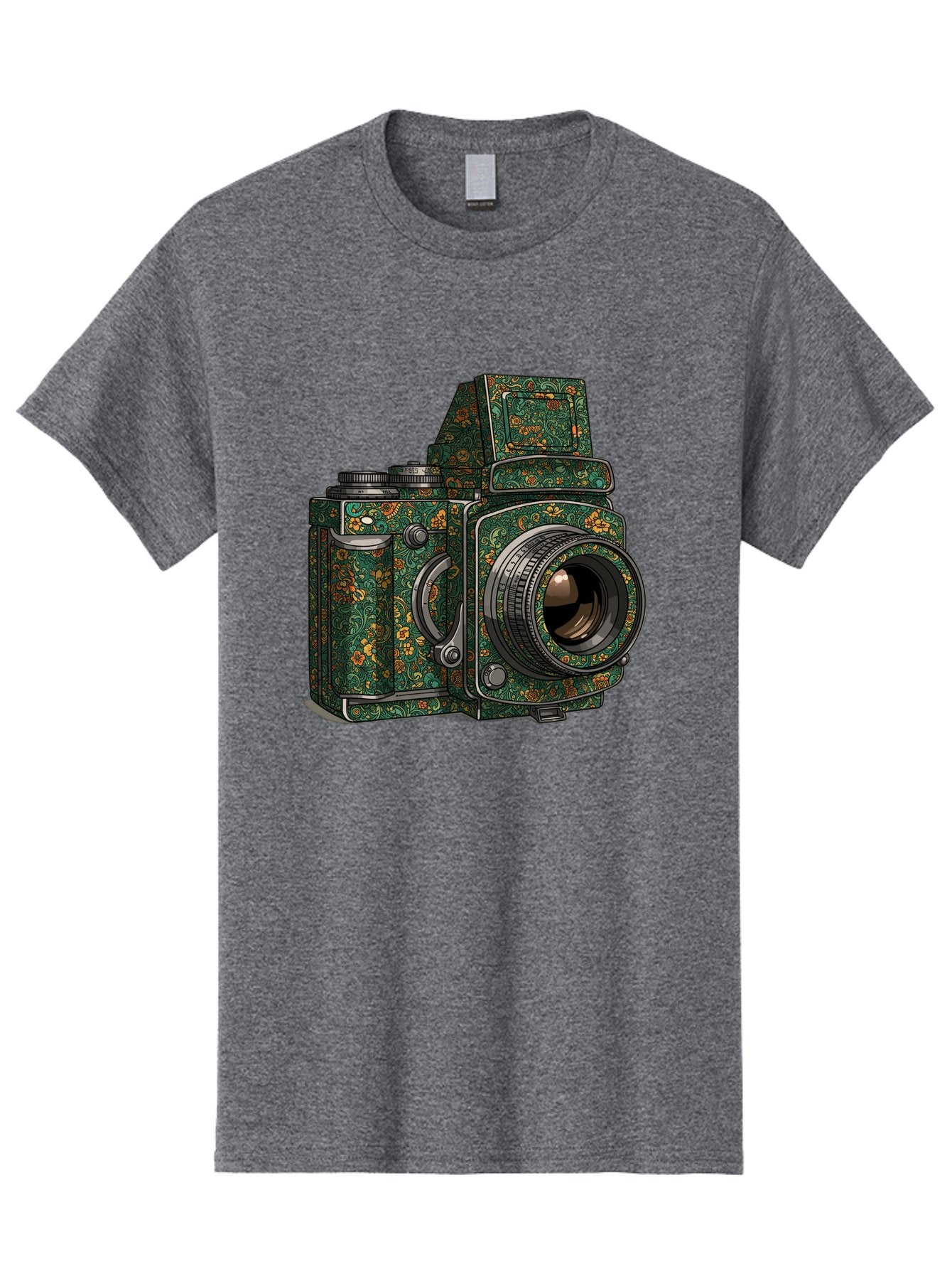 Holoformer-Camera Men'S Graphic Tee, 100% Cotton, Comfortable Casual Summer Wear, Machine Washable, Medium Format Camera, Vintage Photography Equipment, Retro Camera Design, Floral Patterns, Luxurious Look, Intricate Details, Bae468 9