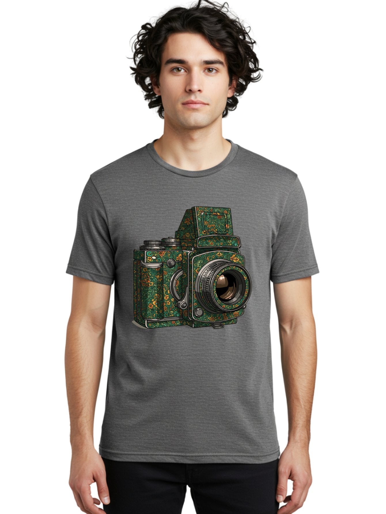 Holoformer-Camera Men'S Graphic Tee, 100% Cotton, Comfortable Casual Summer Wear, Machine Washable, Medium Format Camera, Vintage Photography Equipment, Retro Camera Design, Floral Patterns, Luxurious Look, Intricate Details, Bae468 26