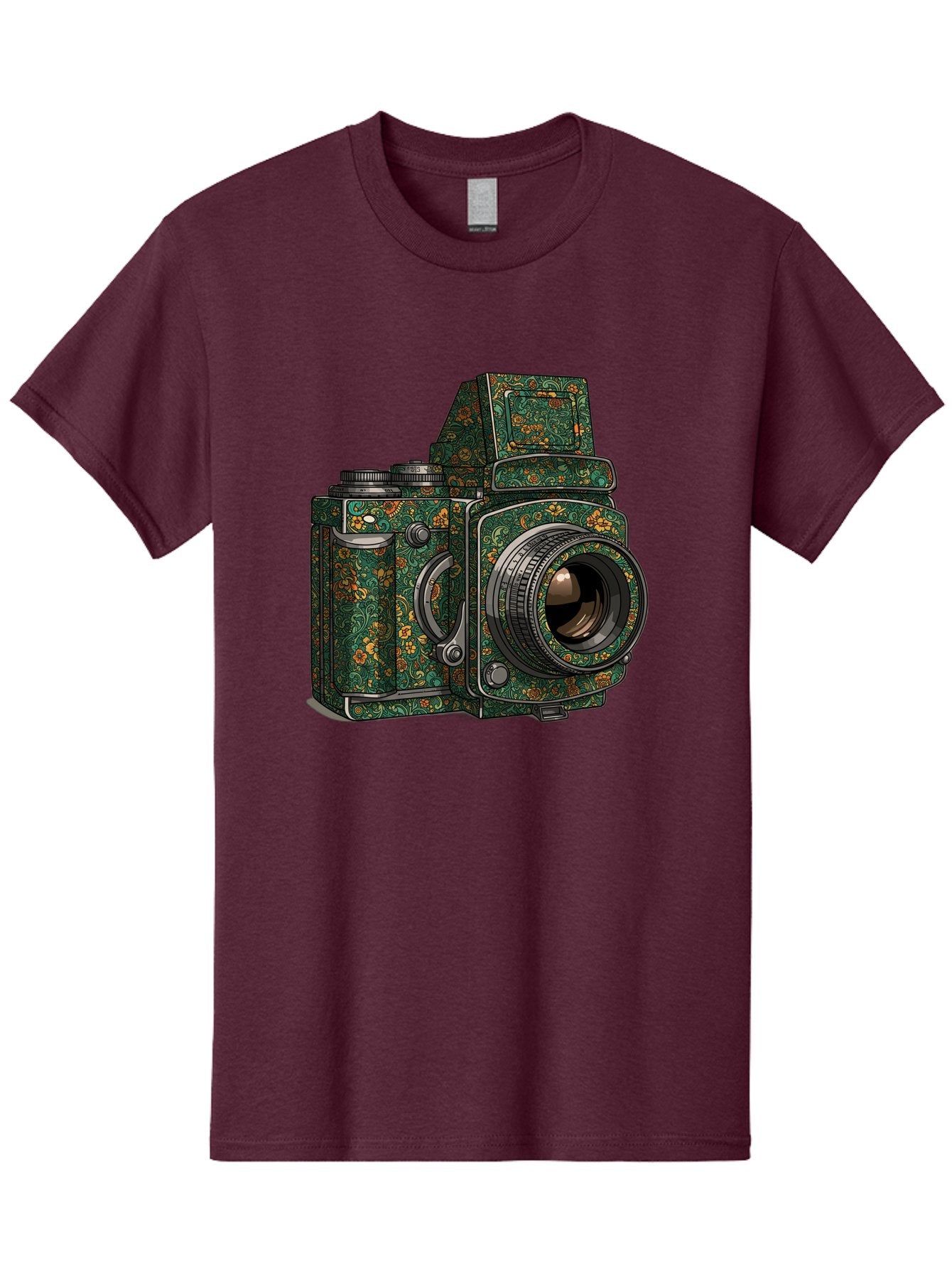 Holoformer-Camera Men'S Graphic Tee, 100% Cotton, Comfortable Casual Summer Wear, Machine Washable, Medium Format Camera, Vintage Photography Equipment, Retro Camera Design, Floral Patterns, Luxurious Look, Intricate Details, Bae468 10