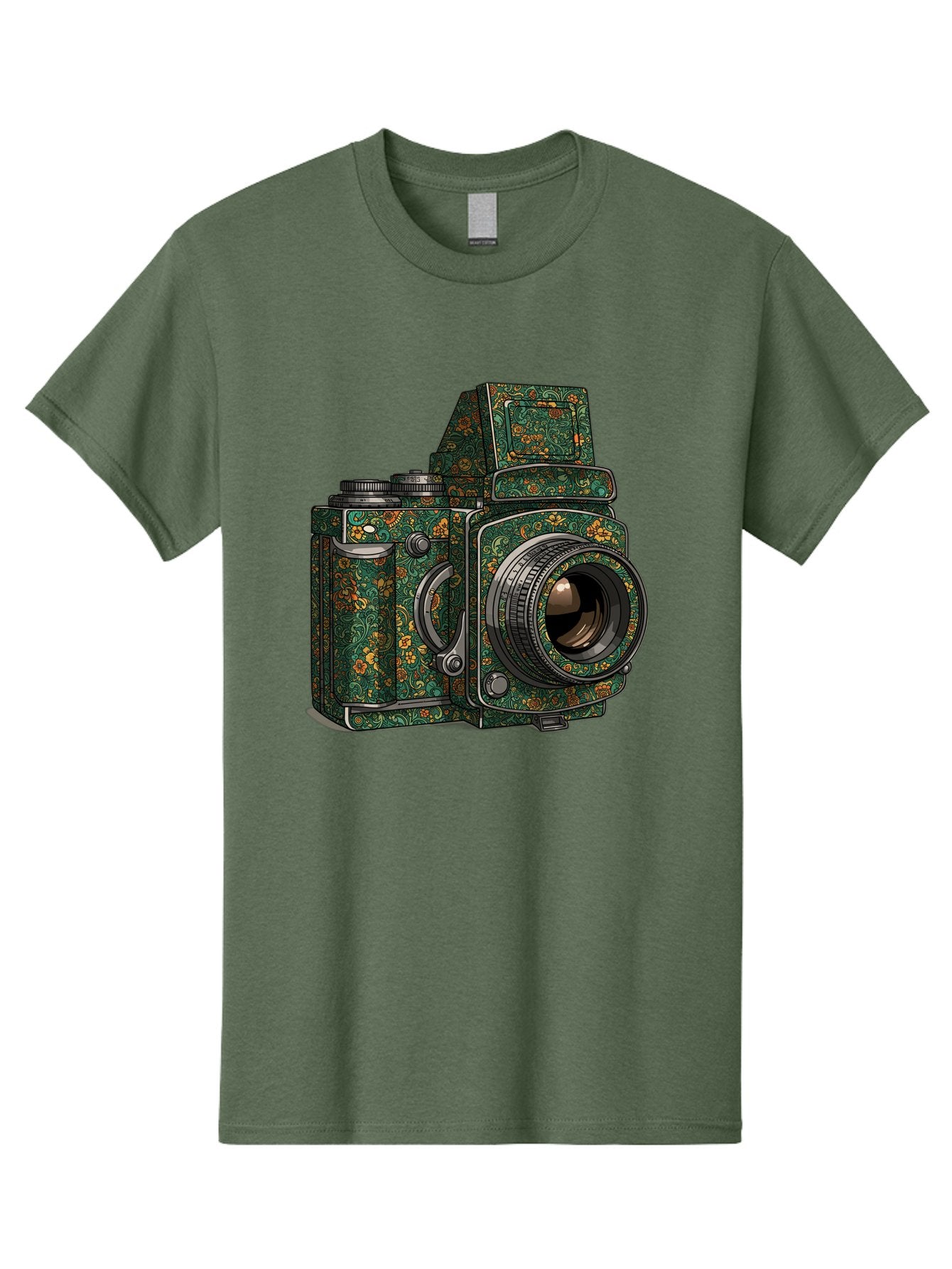 Holoformer-Camera Men'S Graphic Tee, 100% Cotton, Comfortable Casual Summer Wear, Machine Washable, Medium Format Camera, Vintage Photography Equipment, Retro Camera Design, Floral Patterns, Luxurious Look, Intricate Details, Bae468 3