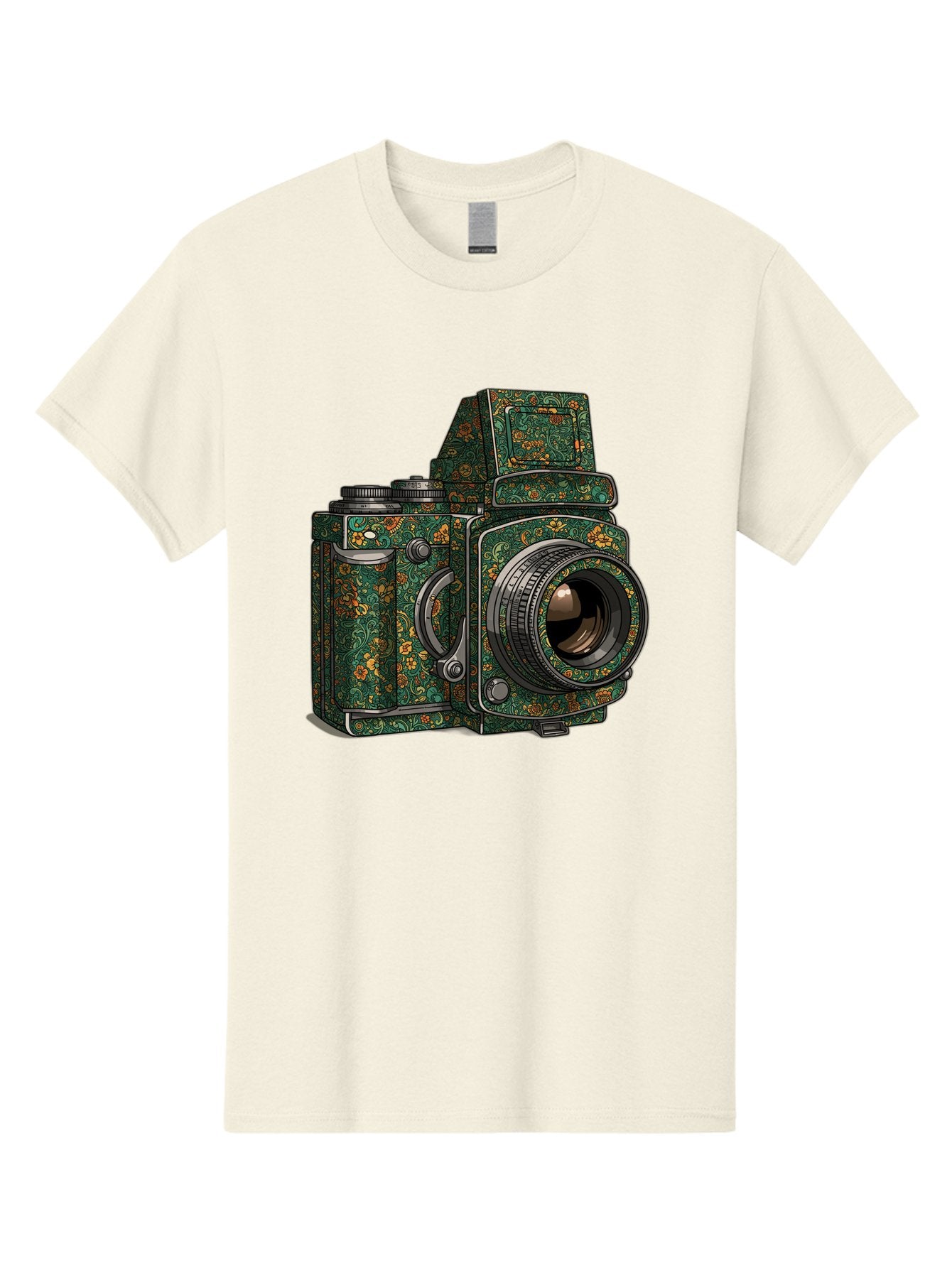 Holoformer-Camera Men'S Graphic Tee, 100% Cotton, Comfortable Casual Summer Wear, Machine Washable, Medium Format Camera, Vintage Photography Equipment, Retro Camera Design, Floral Patterns, Luxurious Look, Intricate Details, Bae468 4