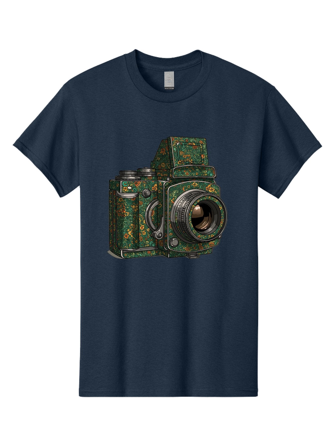 Holoformer-Camera Men'S Graphic Tee, 100% Cotton, Comfortable Casual Summer Wear, Machine Washable, Medium Format Camera, Vintage Photography Equipment, Retro Camera Design, Floral Patterns, Luxurious Look, Intricate Details, Bae468 7