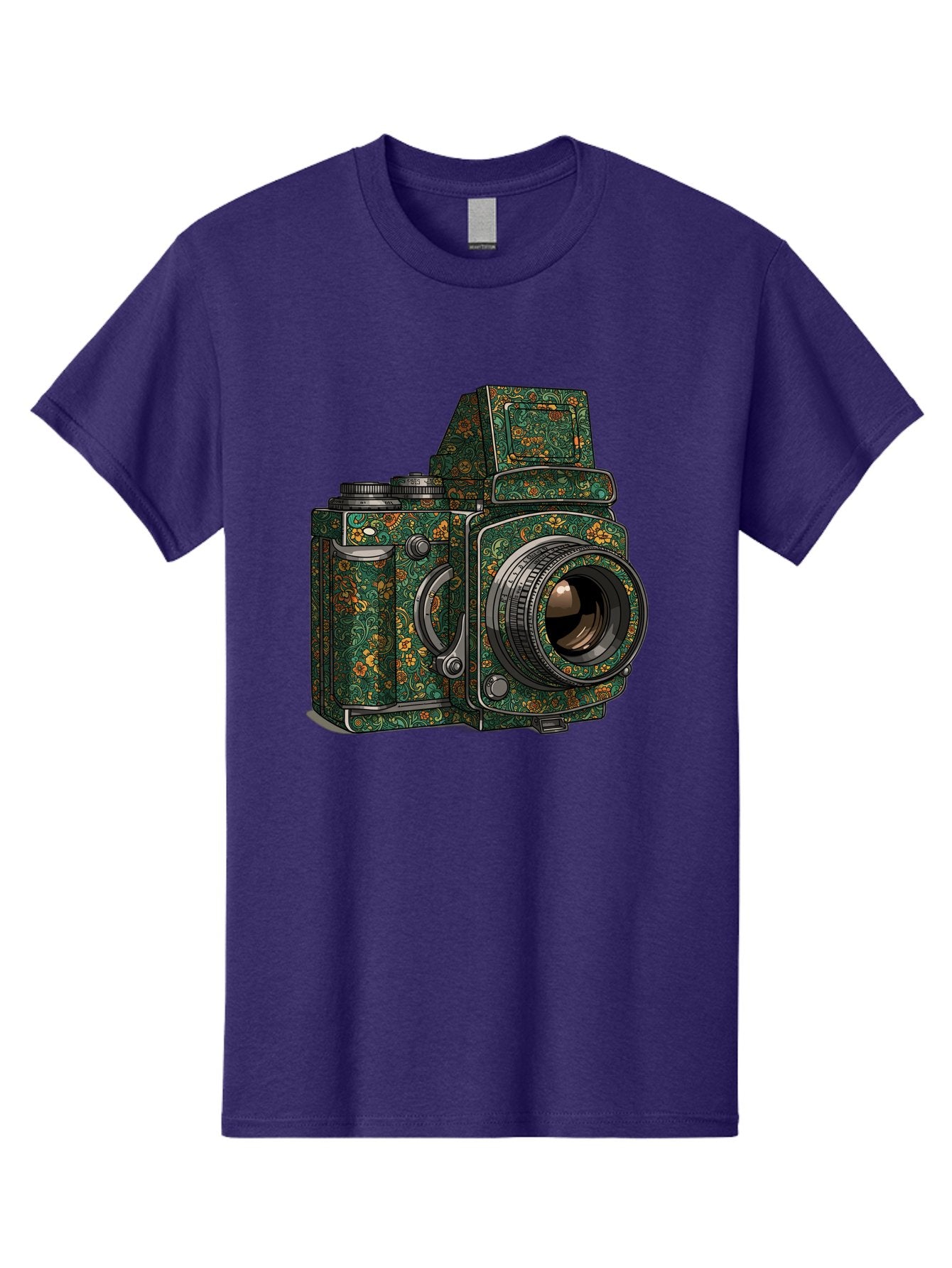 Holoformer-Camera Men'S Graphic Tee, 100% Cotton, Comfortable Casual Summer Wear, Machine Washable, Medium Format Camera, Vintage Photography Equipment, Retro Camera Design, Floral Patterns, Luxurious Look, Intricate Details, Bae468 8