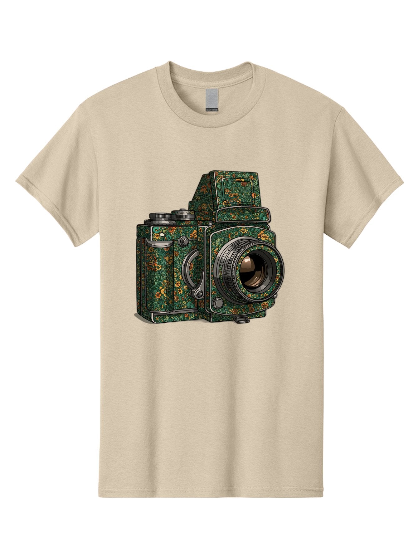 Holoformer-Camera Men'S Graphic Tee, 100% Cotton, Comfortable Casual Summer Wear, Machine Washable, Medium Format Camera, Vintage Photography Equipment, Retro Camera Design, Floral Patterns, Luxurious Look, Intricate Details, Bae468