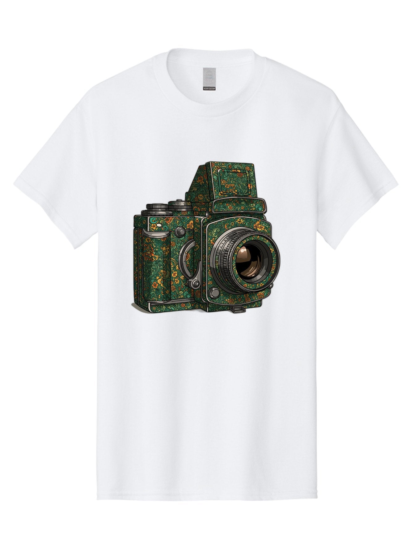 Holoformer-Camera Men'S Graphic Tee, 100% Cotton, Comfortable Casual Summer Wear, Machine Washable, Medium Format Camera, Vintage Photography Equipment, Retro Camera Design, Floral Patterns, Luxurious Look, Intricate Details, Bae468 11