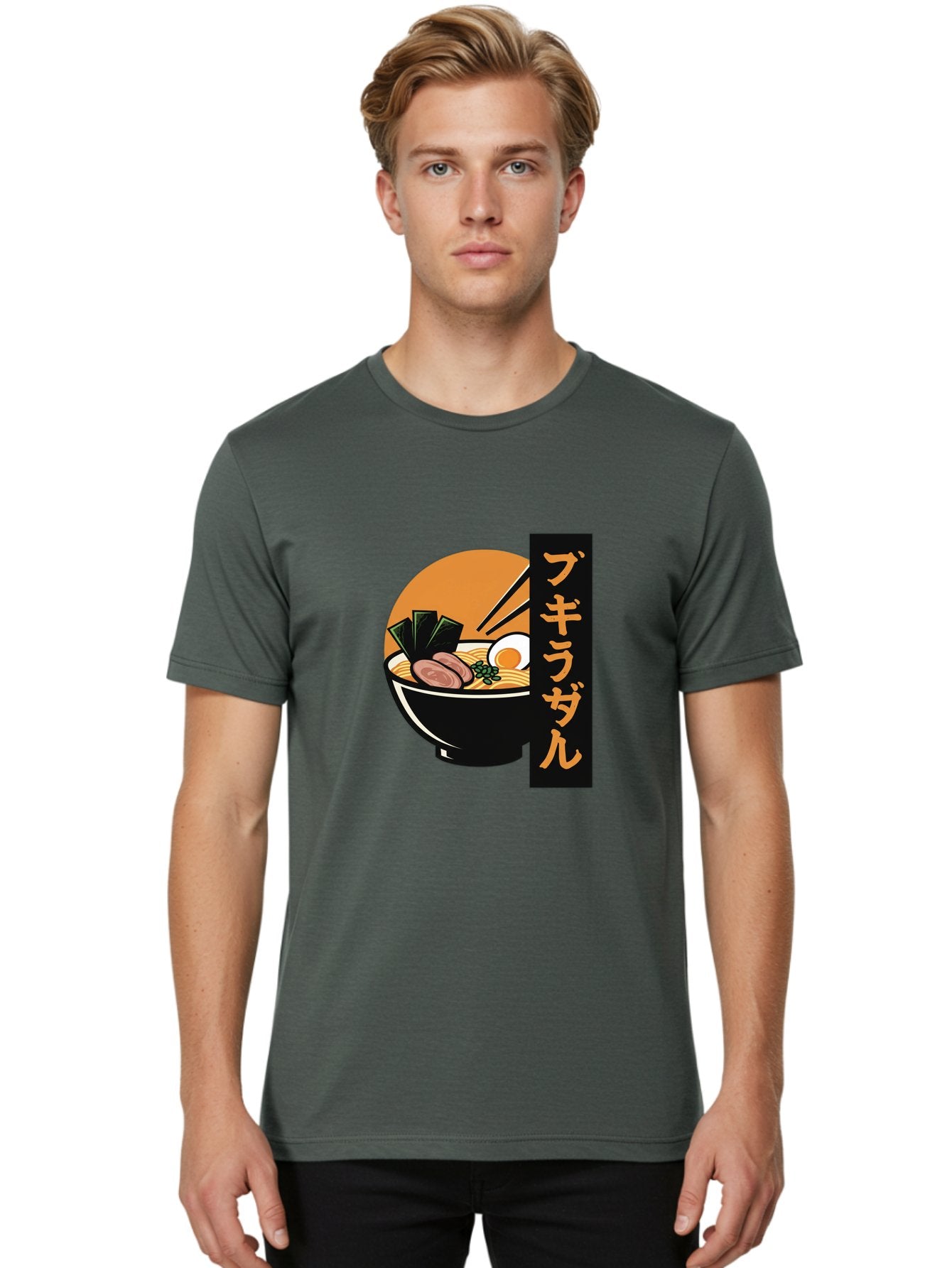 Hukirasa Men'S Graphic Tee, 100% Cotton, Comfortable Casual Summer Wear, Machine Washable, Bowl Of Ramen, Japanese Noodle Soup, Egg, Meat, Seaweed, Chopsticks, Japanese Cuisine, Food Illustration, Savory Dish Bae469 25